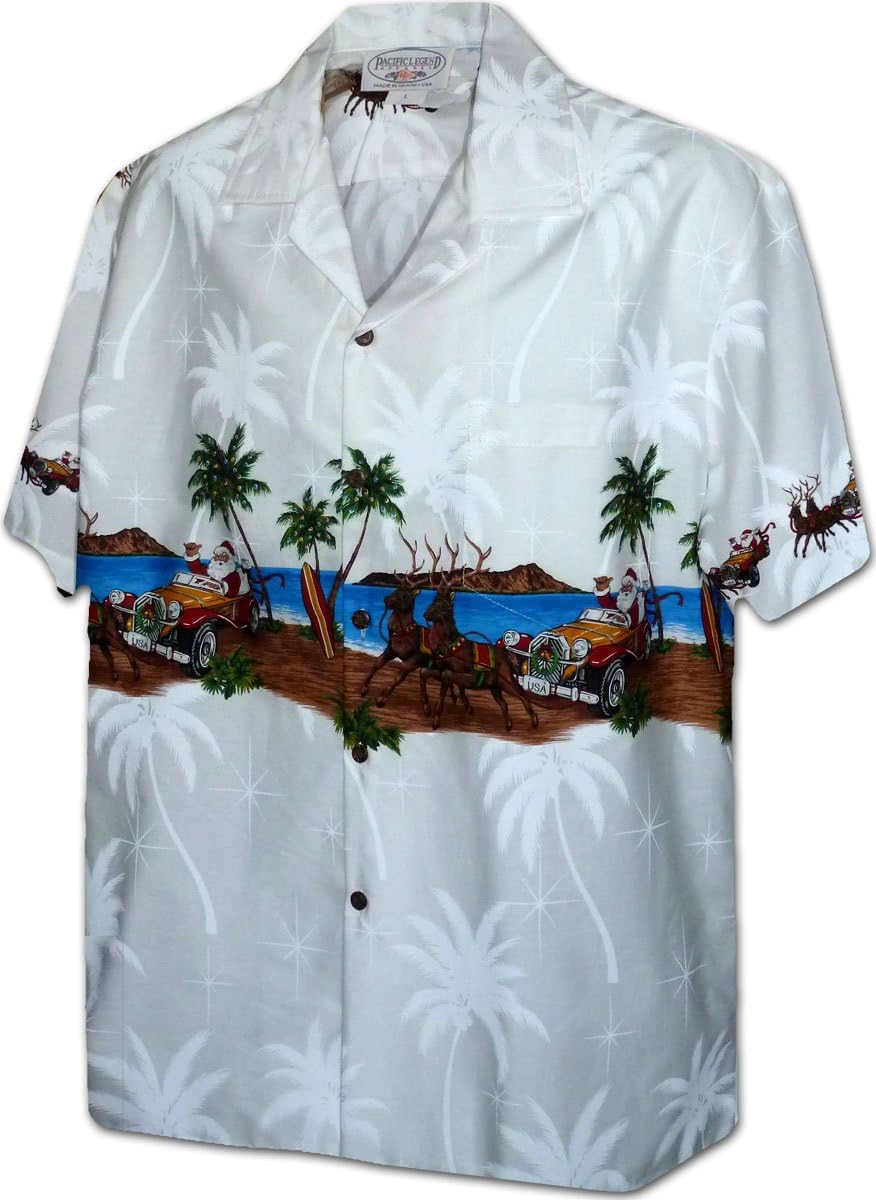 Pacific Legend Cruisin Hawaiian Santa Men's Christmas Shirt