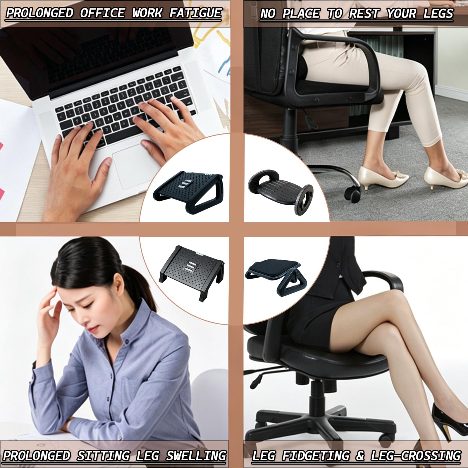 Poggiapiedi Ergonomico per Ufficio, Poggiapiedi con Funzione Massaggio | Migliora la Postura e la Circolazione, Poggiapiedi con Funzione Massaggio, 6 Regolabili e funzione di massaggio