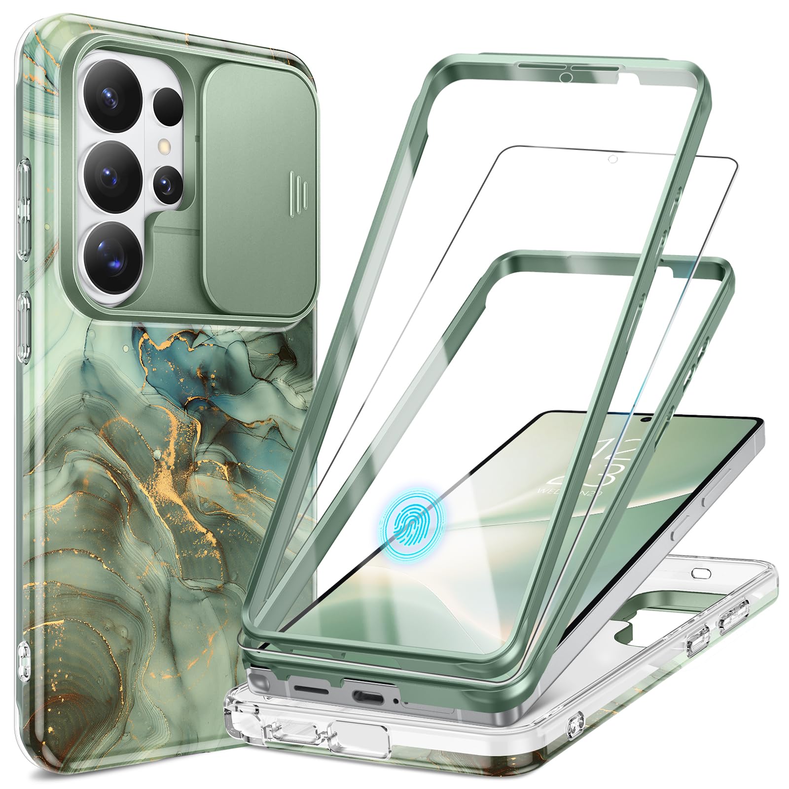 GVIEWIN Kompatibel mit Samsung Galaxy S26 Ultra Hülle mit Schiebekamera Abdeckung+HD Displayschutz, [2 Frontrahmen] 360° Stoßfester Kratzfest Marmor Schutzhülle für S26 Ultra 6,9