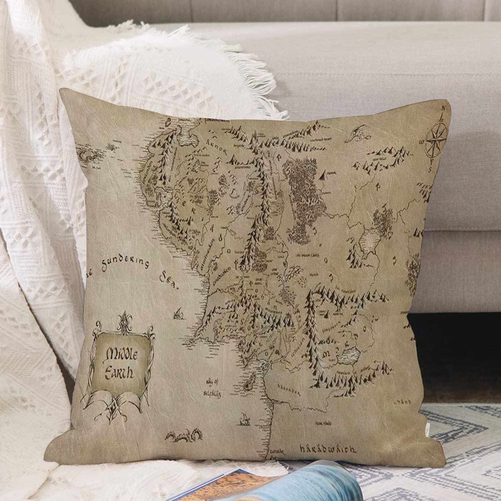 Annkoot Middle Earth Maps Cushion Covers 18X18 Inch,,Throw Pillow Cover Soft Pillowcases With Invisible Zipper For Sofa And Couch 45X45cm