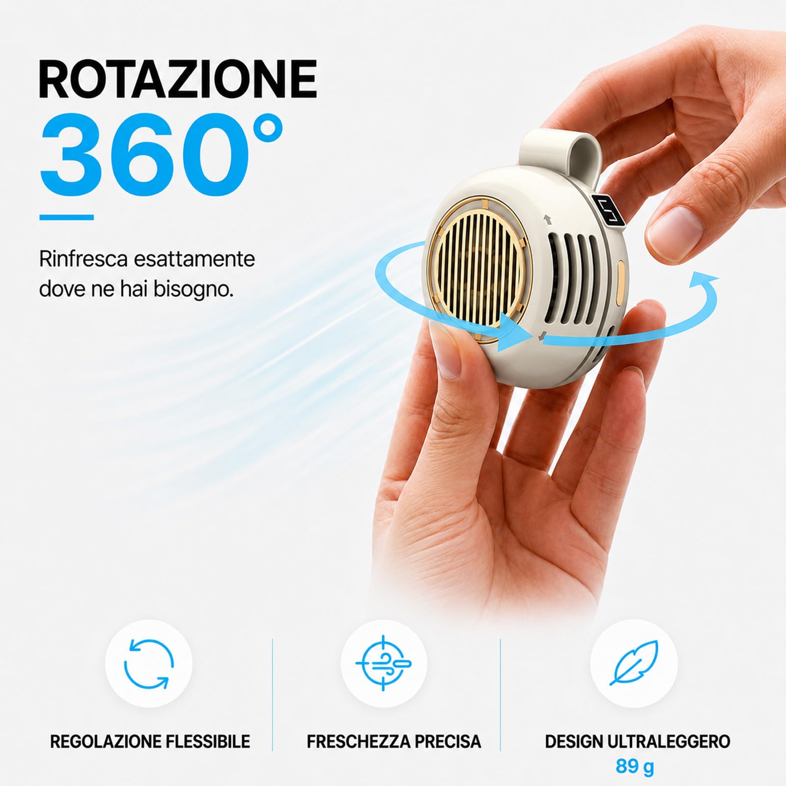 Bryzy Air Mini Ventilatore Portatile, Direzione Del Flusso D'aria Regolabile A 360°, Può Essere Agganciato Alla Cintura O Al Collo, Ideale Per Le Attività All'aperto E I Viaggi (Verde)