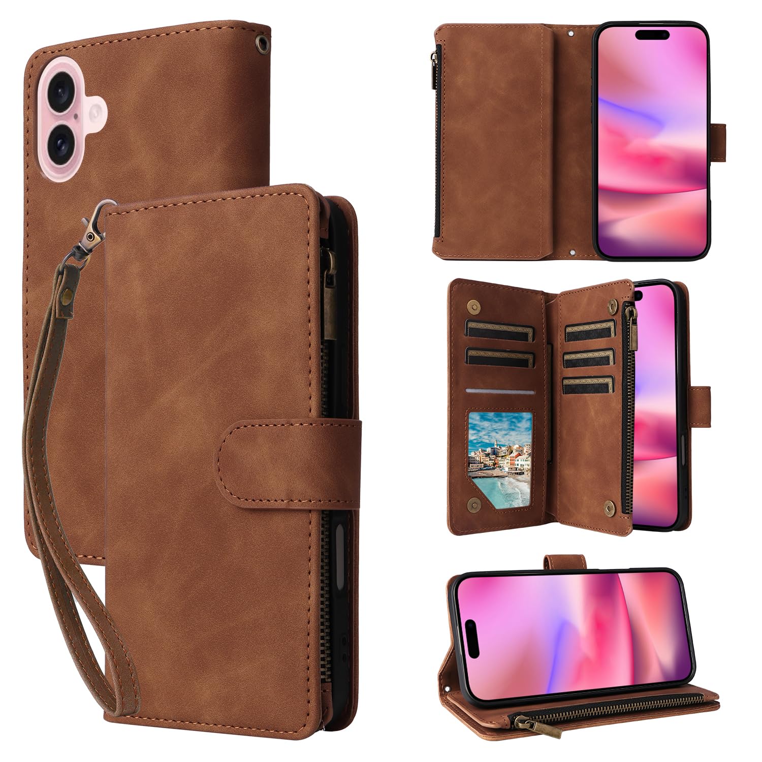 Housse pour iPhone 17 en cuir marron idéale pour vos voyages et sorties - 8