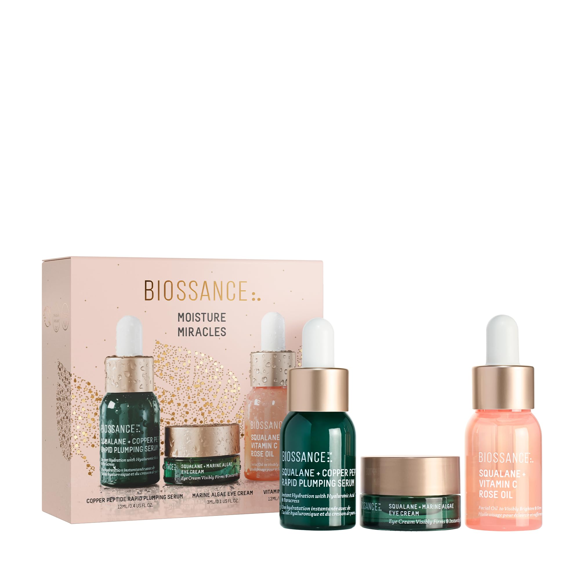 Sponsored Ad - Moisture Miracles Holiday Gift Set, Vitamin C Rose Oil, Marine Algae Eye Cream, Copper Peptide Rapid Plumping Serum, facial skincare set