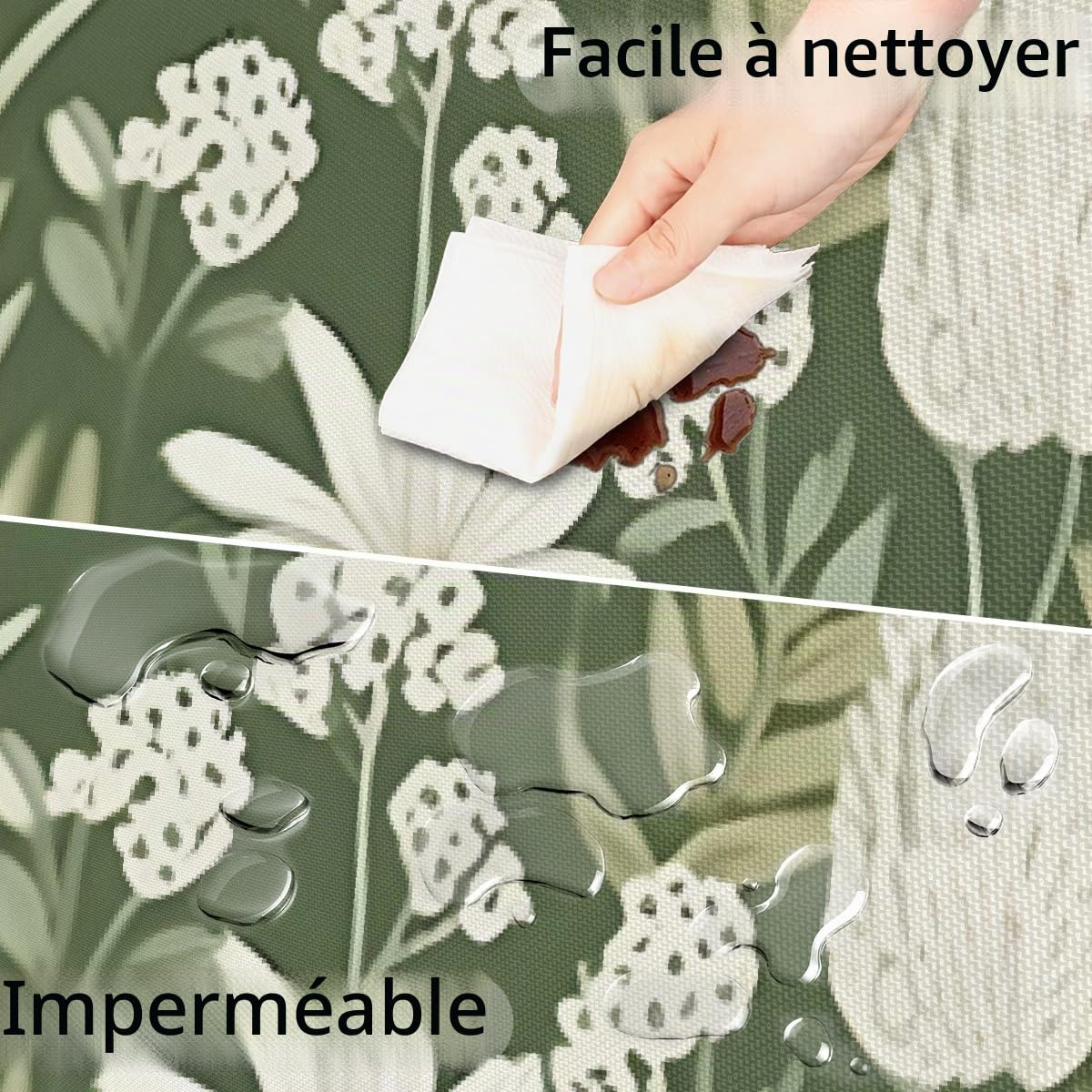 Nappe ronde avec trou pour parasol et fermeture éclair à essuyer facilement avec bords élastiques - Protection de table pour extérieur, jardin, patio, barbecue (Fleur verte en forme de feuille