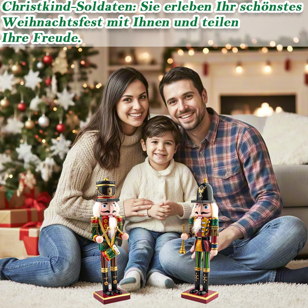 2 Pezzi Soldati Schiaccianoci di Legno (30 cm), Schiaccianoci Soldatino - Decorazioni Natalizie Per La Casa Particolar, Idee di Regali per Natale per Amici/Sorelle (Tamburi e Fanfare)