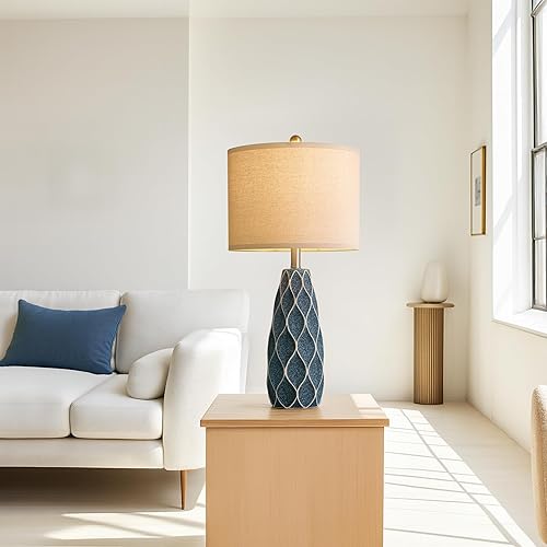 Miniatura 5 de Juego de 2 lámparas de mesa de cerámica de 27.5 pulgadas para sala de estar, dormitorio, lámparas de noche modernas y bohemias, mesita de noche,