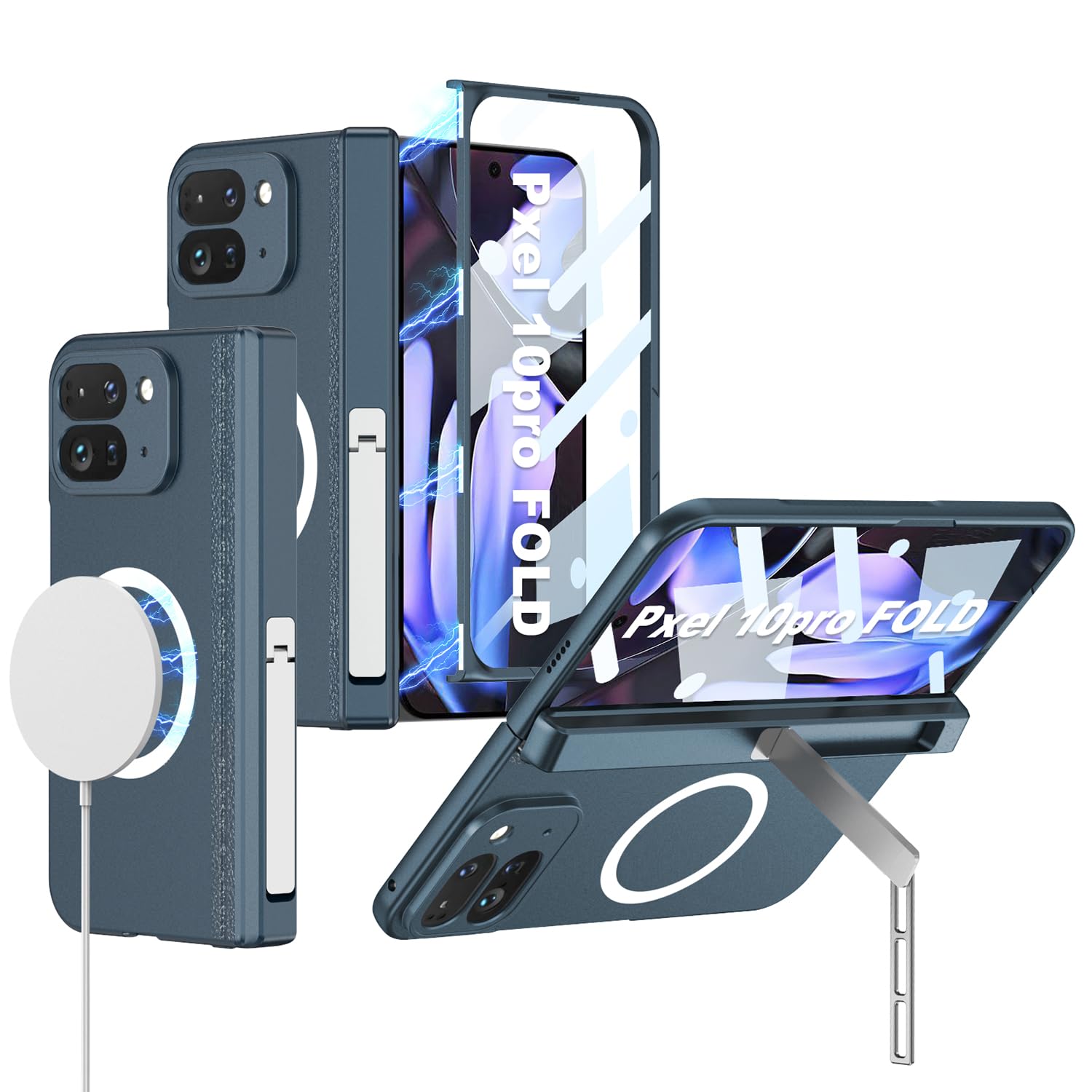 Google Pixel 10 Pro Fold 専用 ケース MagSafe対応 ヒンジ保護 ピクセル10 pro fold カバー OURJOY スマホケース ガラスフィルム付き 高感度 全面保護 スタンド付き カメラレンズ保護 ワイヤレス充電 ストラップホール付き 耐衝撃 おしゃれ・グリーン