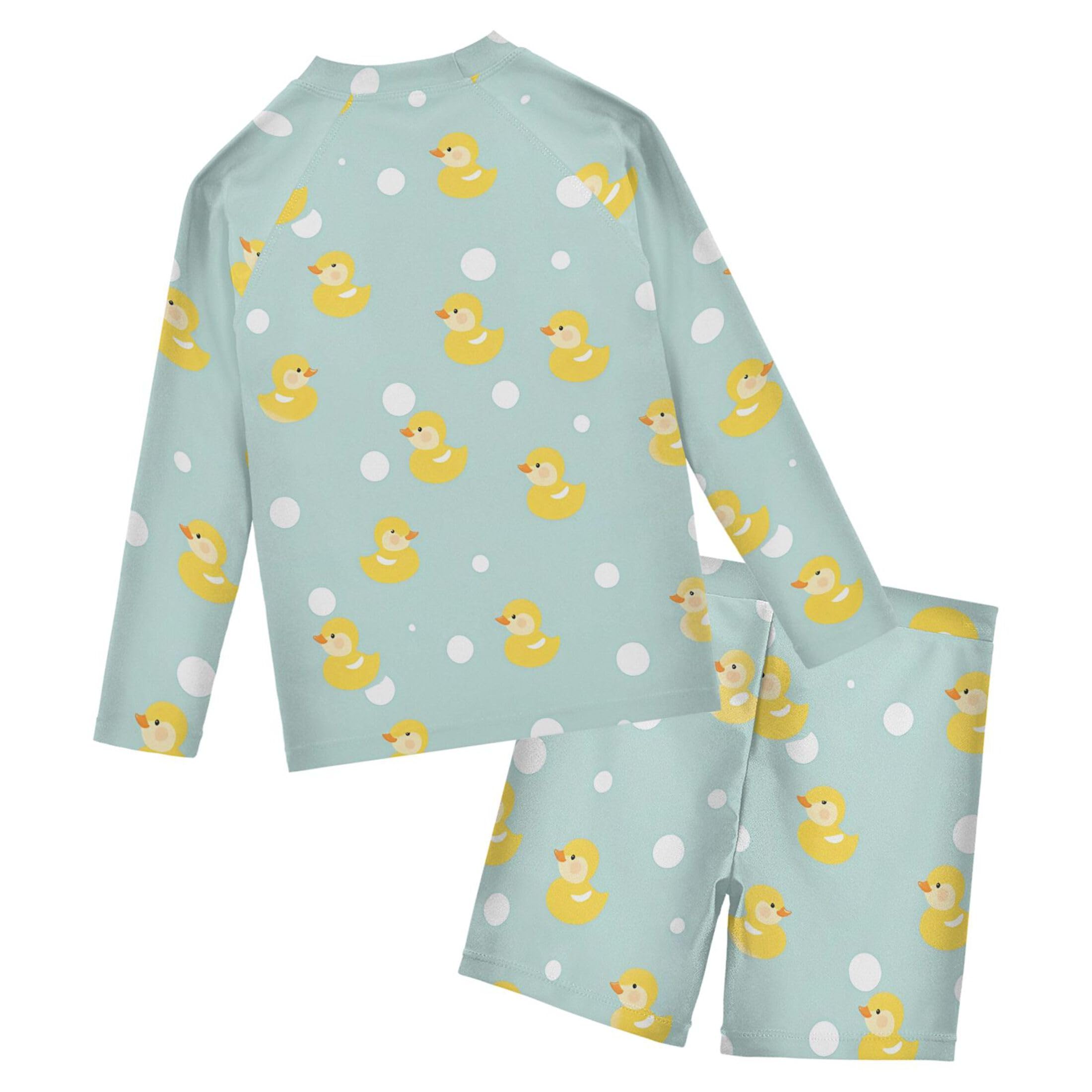 Cute Yellow Rubber Duck Toddler and Baby Boys' 2-Piece Swimsuit Trunk, Long Sleeve Rashguard Bathing Suit B0404250