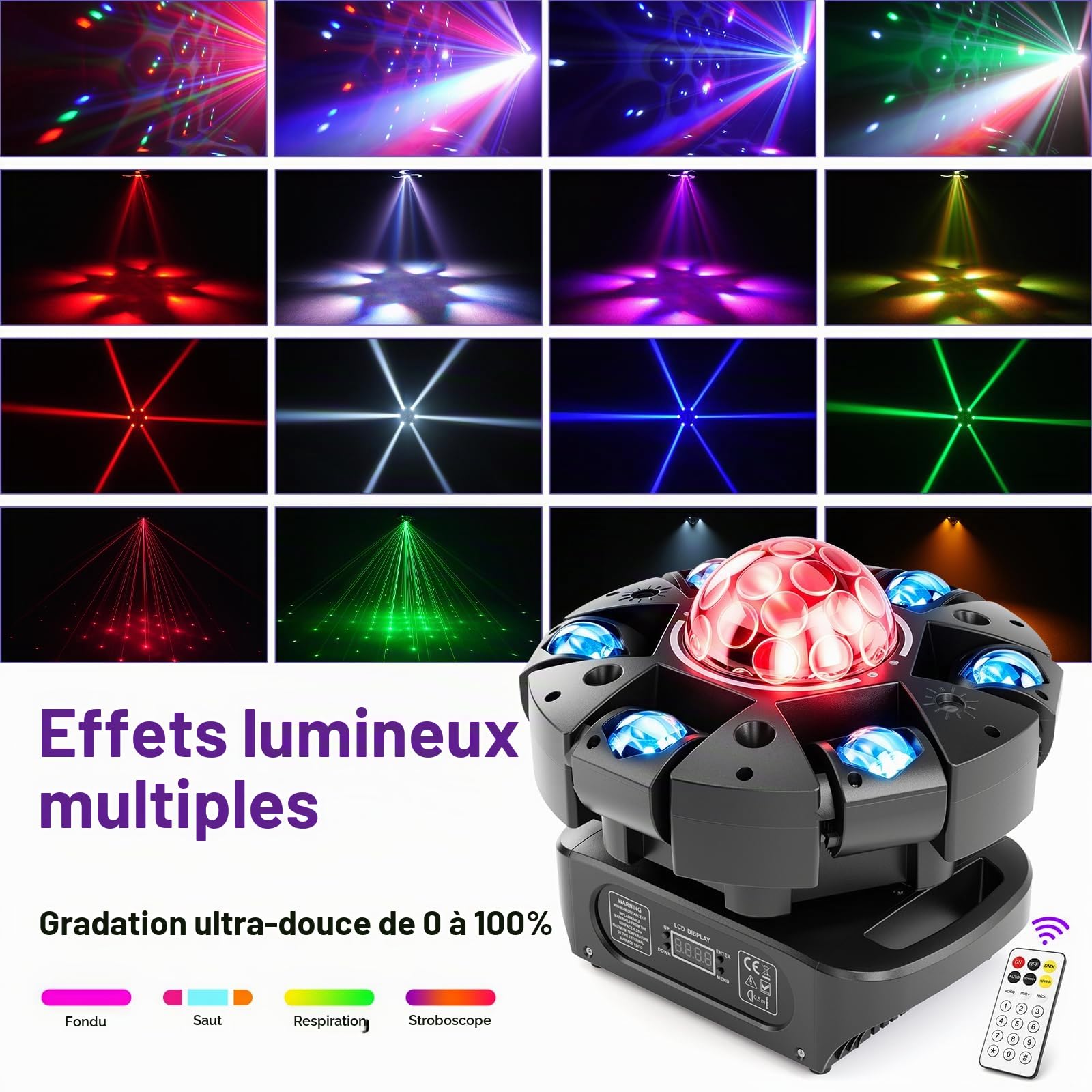 150W Lyre LED RGBW Beam Lumière de scène avec Télécommande, éclairage de soirée DJ 25 Canaux Jeux de Lumiere pour Bar, Club, Discothèque, Fête,Disco