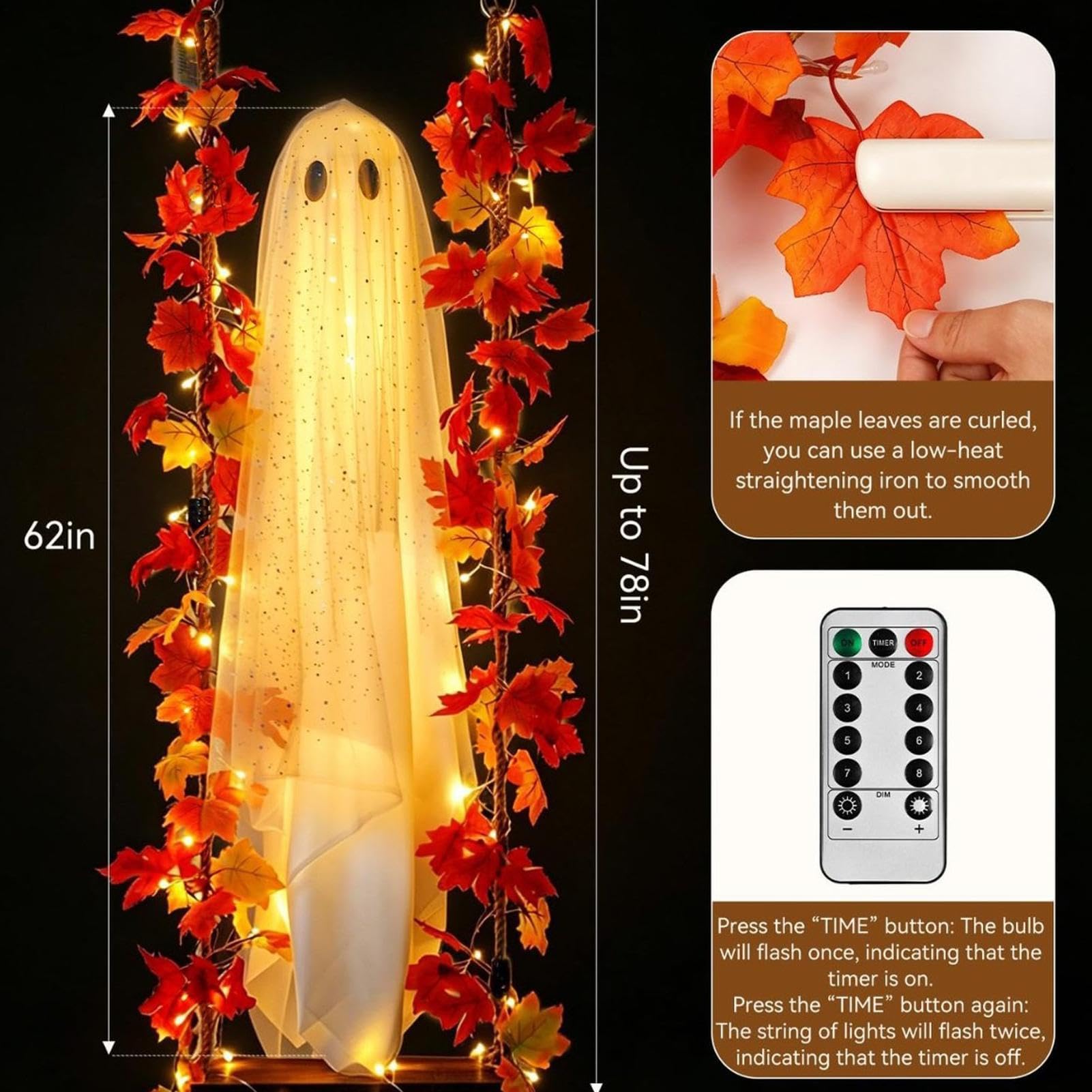 Generico Grande Fantasma da Appendere per Halloween con LED telecomandate