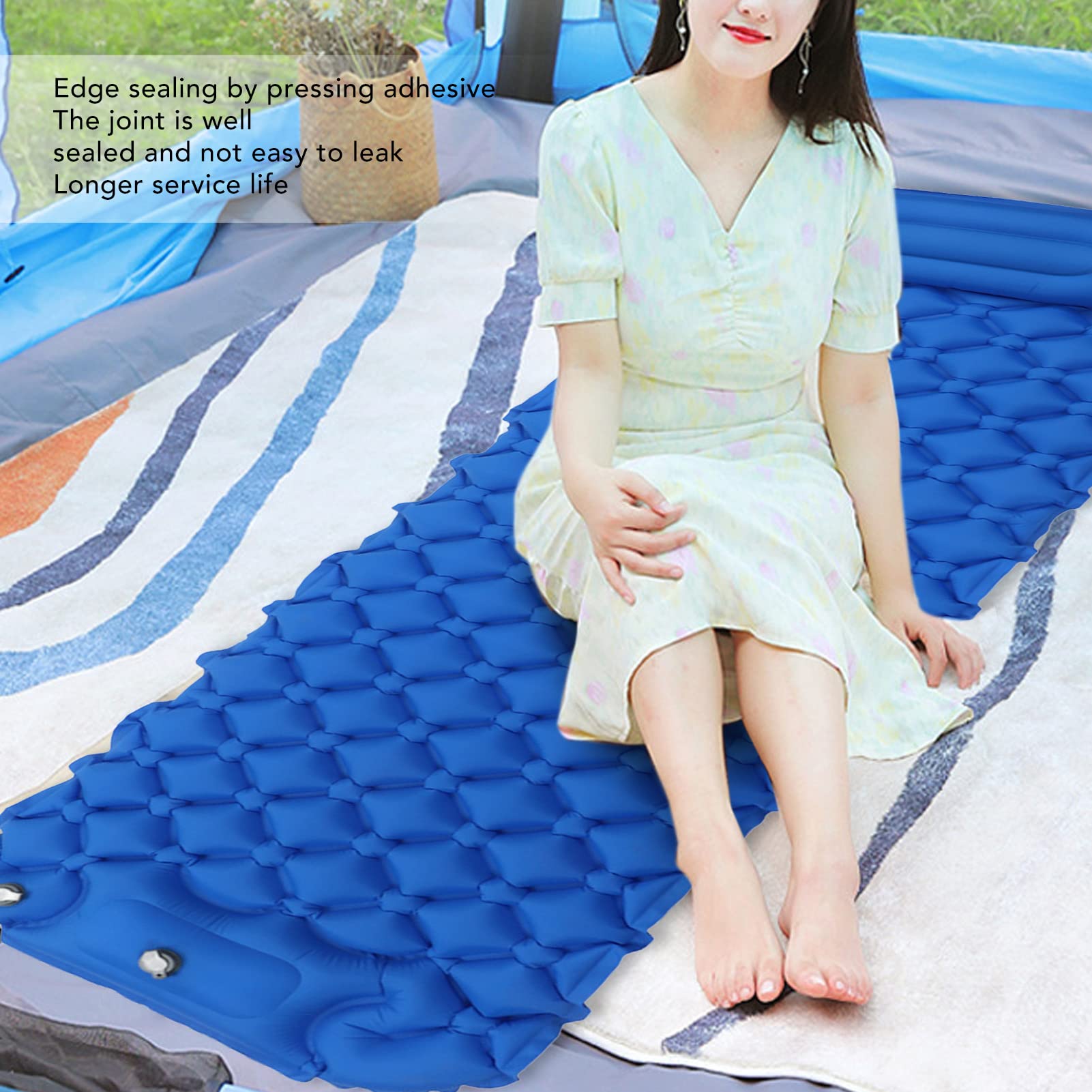 Sleeping Pad for Camping, Camping Sleeping Pad, Ultralight Inflatable Sleeping Mat with Built in Foot Pump & Pillow, Upgraded Compact Camping Air Mattress for Camping, Backpacking (Dark Blue)