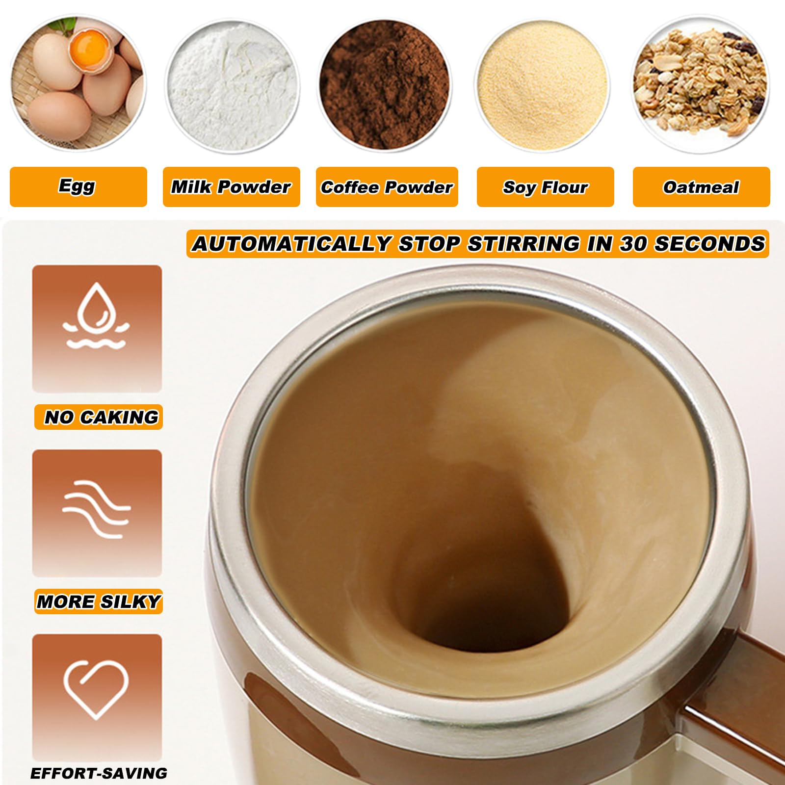 FOVNOT 12oz Self-Stirring Coffee Mug, USB-Rechargeable Electric Auto-Mix Cup with Magnetic Blender for Beverages - High-Speed Stirring for Protein Shakes, Milk, Brown