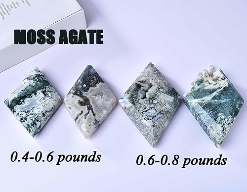 Miniatura 5 de FZBHRO Piedra romboide de ágata musgo decorativa con bloque de cristal curativo con soporte, decoración para el hogar y la oficina, regalos únicos,