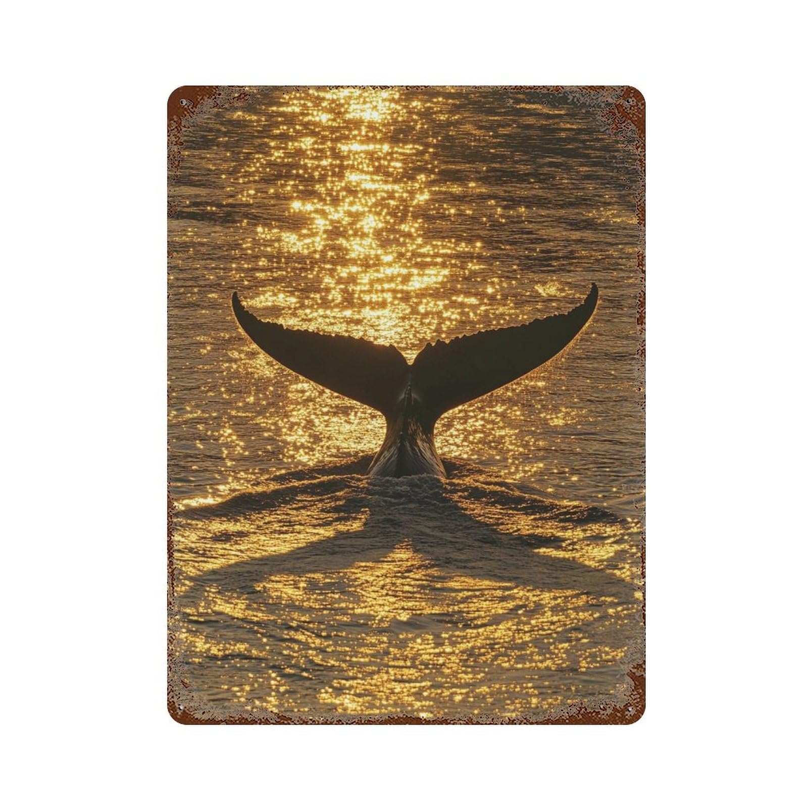 Whale Tail Sunset Sparkle Rusty Metal Tin Sign 15.7"x11.8", for Pub, Kitchen And Man Cave Decor, Novelty Wall Decor