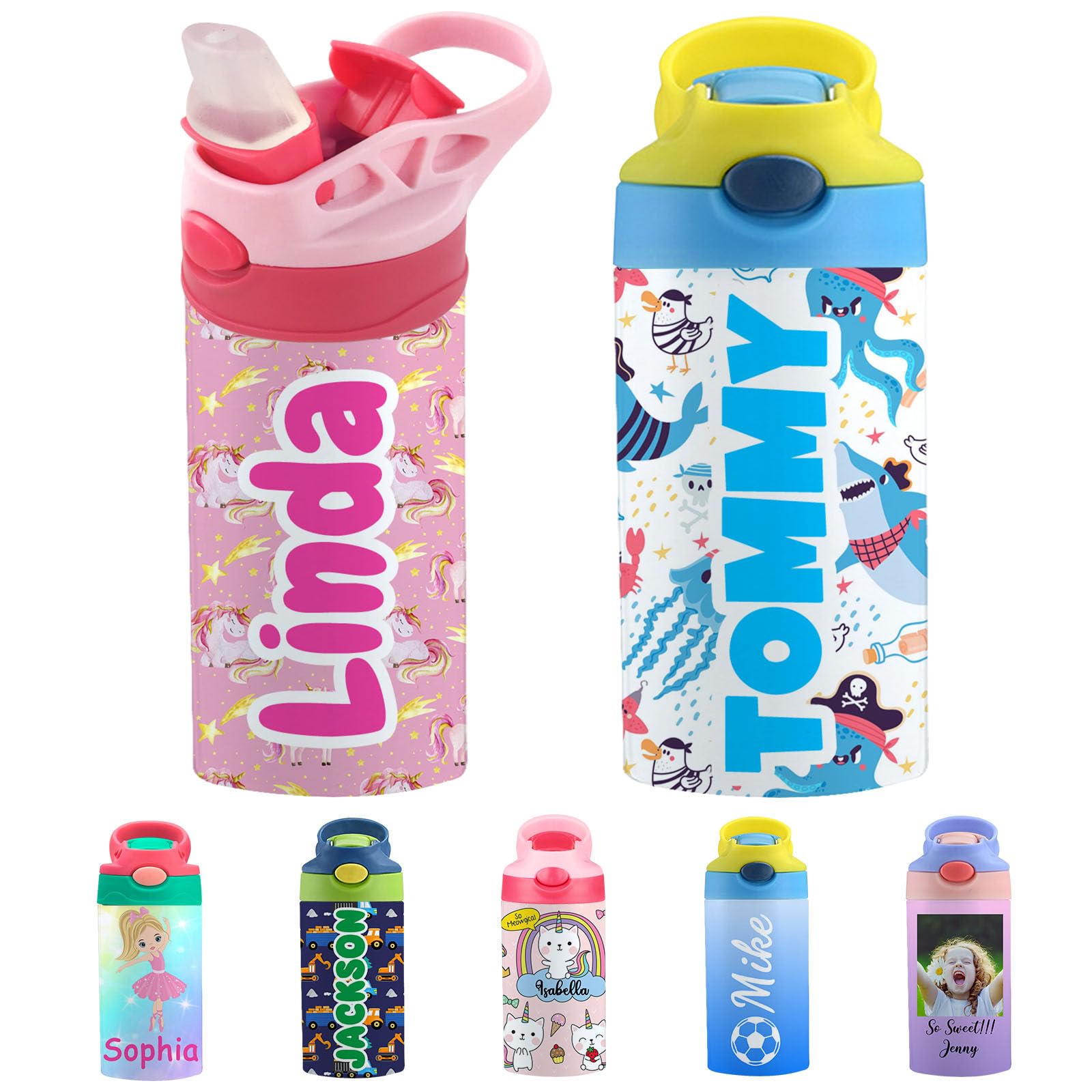 PFTPOW Personalized Water Bottles for Kids Custom Name Insulated Water Bottle with Straw Lid Customized Stainless Steel Water Bottle Gift for Girls