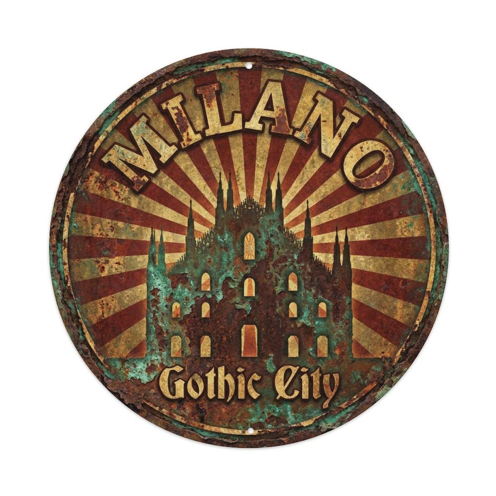 Vintage Travel Milan Italy Magic Metal Tin Sign