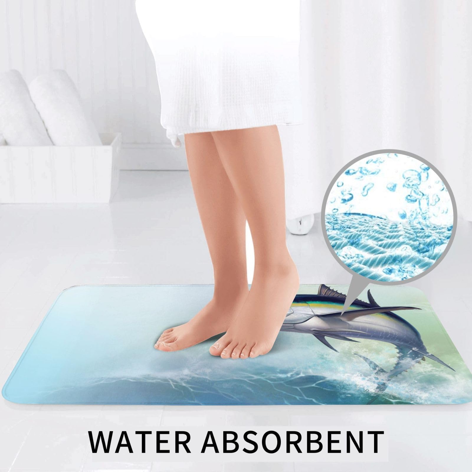 Tapis de Bain 3 pièces, antidérapants, Tapis de Sol de Salle de Bain lavables et absorbants,Thon Rouge océan