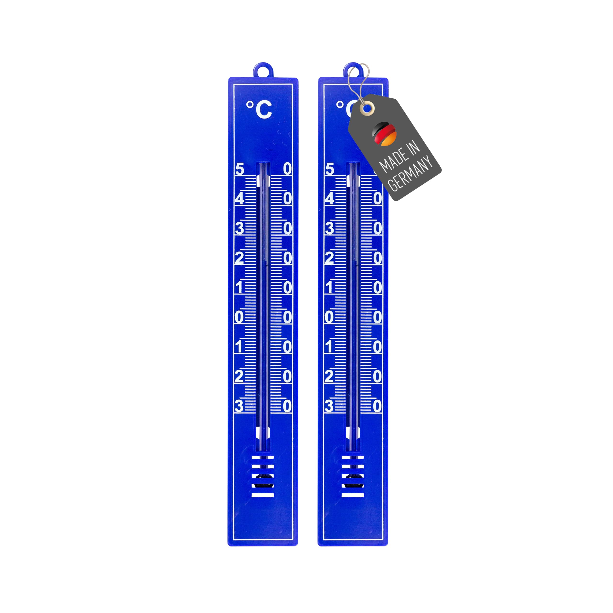 Lantelme 2 Stück Gartenthermometer Set Blau Temperaturanzeige -30°C bis 50°C | Analog Kunststoff Thermometer 18cm Wetterfest für Außen Innen und Garten | Außenthermometer (Blau)