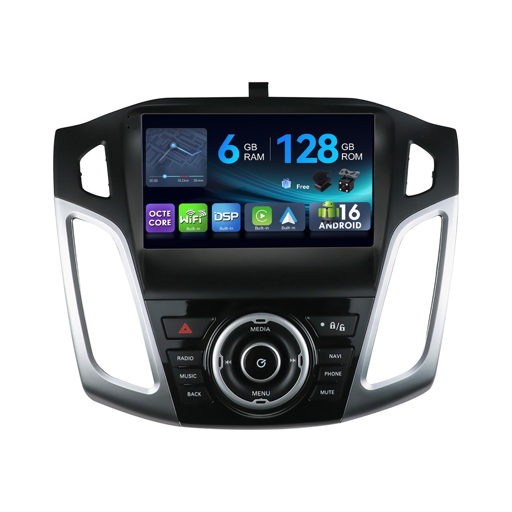 [6G+128G,Octa-Core] - MSD Autoradio für Ford Focus (2012-2017) | Android 16 GPS Navi Radio | CarPlay Android Auto Lenkradsteuerung Dual-Band WiFi DSP DAB | Rückfahrkamera MIC | 2 Din 9 Zoll