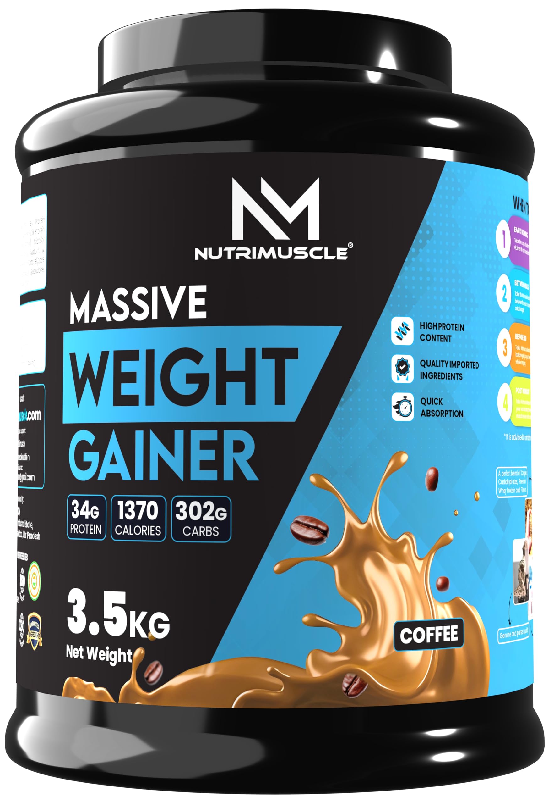 NUTRIMUSCLEMassive Weight Gainer - 3.5 Kgs - Coffee Flavour For Weight & Mass Gain - Contains Complex Carbohydrates