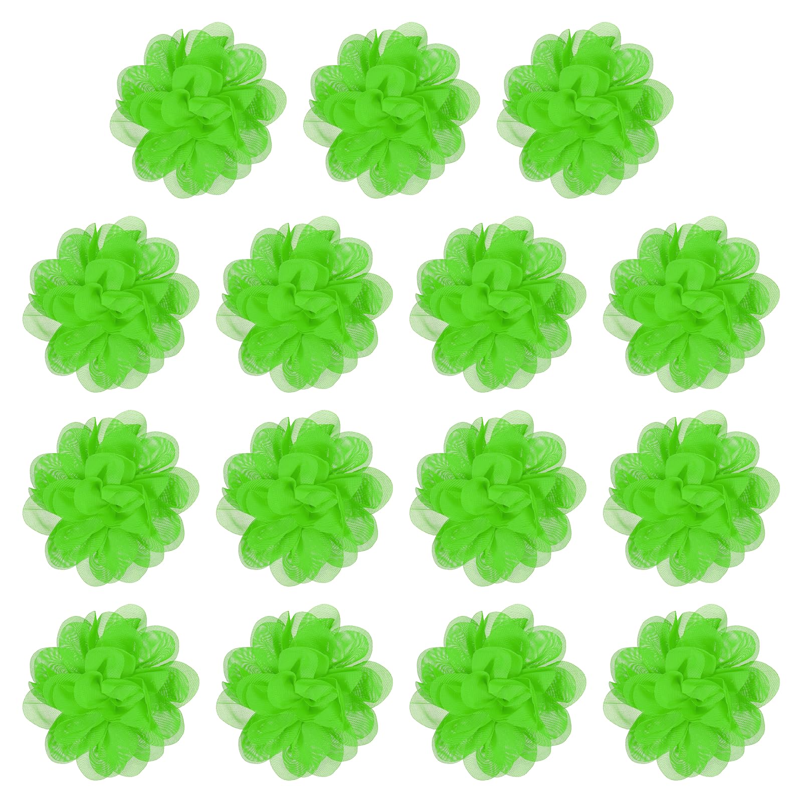 YELARXI Chiffon Flowers, Sewing Fabric Appliques, Chiffon Flowers Appliques - Fitting for (Women/DIY Crafts/Headbands/Hair Accessory/Wedding/Party/Corsage) 4 Inch & 15 Pack & Bright Green