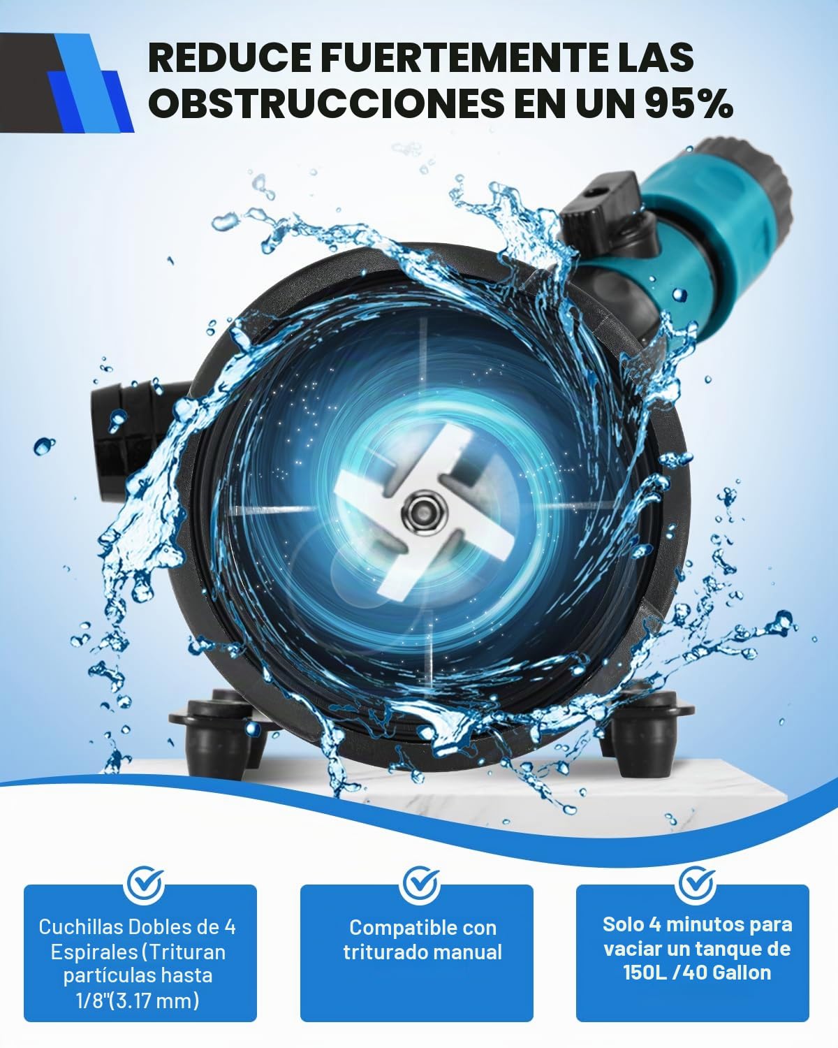 YUCHENGTECH 12V DC Bomba Trituradora 12 GPM | Autocebante de Corriente Continua Bombeo de Aguas Residuales Succión de 3,2 pies Elevación de 10 pies Bomba Portátil