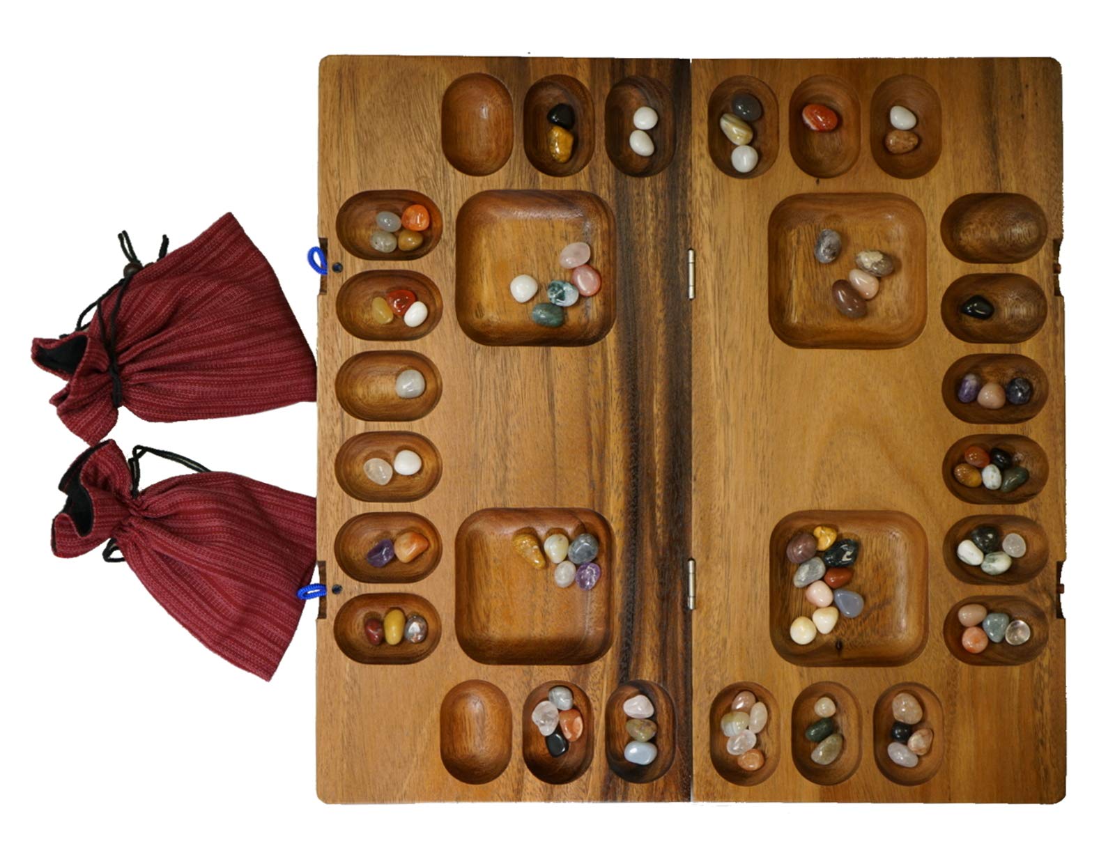 LOGOPLAY Kalaha für 2 bis 4 Spieler - Hus - Bao - Bohnenspiel - Muschelspiel - Edelsteinspiel - Steinchenspiel aus Samena-Holz