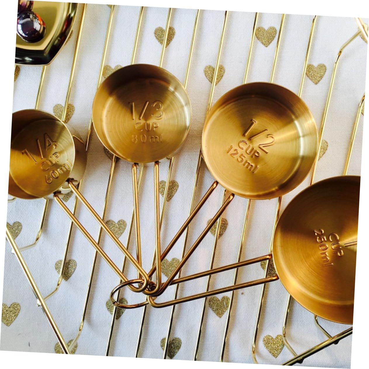 TOPBATHY 4pièces Cuillères Doseuses Acier Inoxydable Dorées Lot Pour Cuisine Et Pâtisserie Avec Manche Long Suspension Pour Rangement Facile