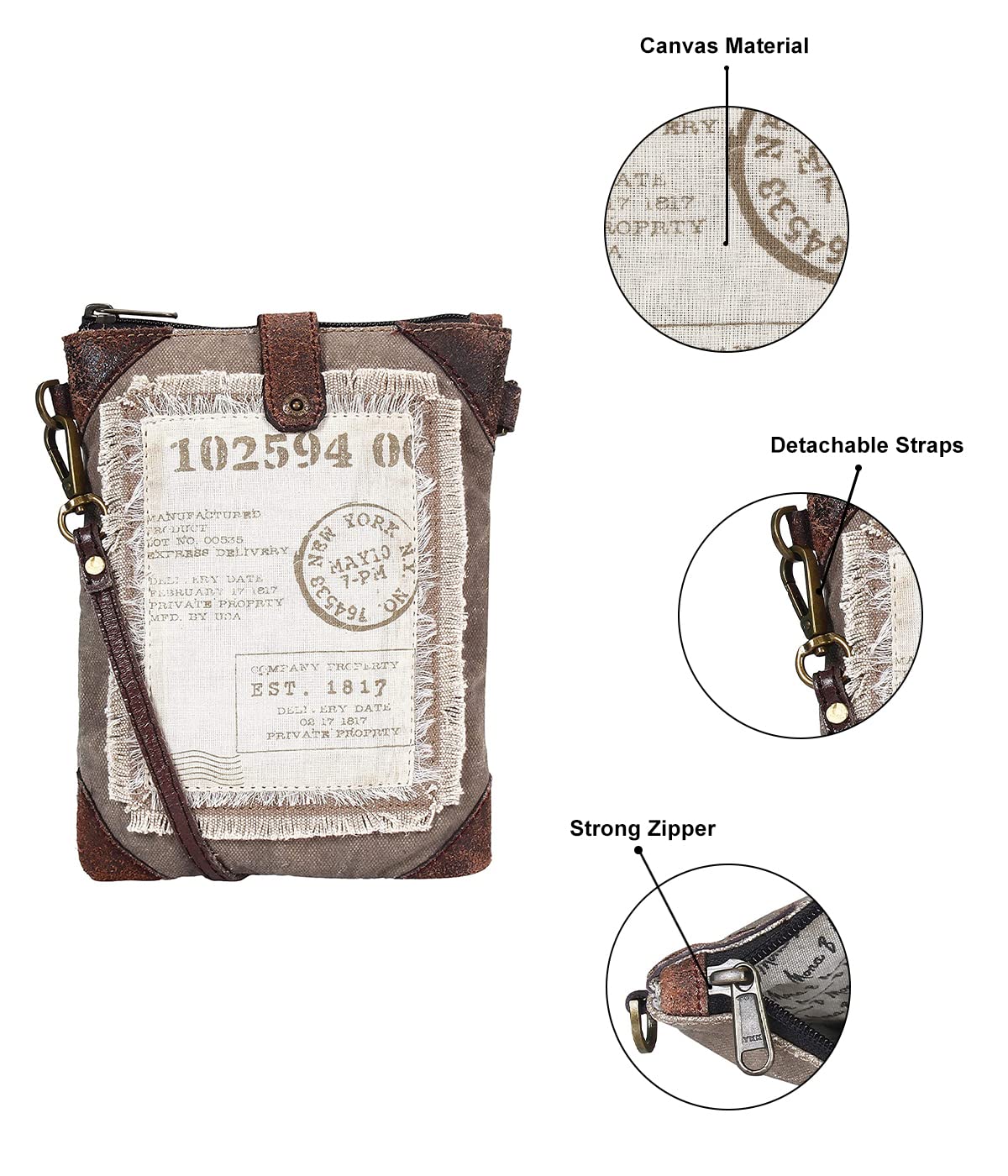 Mona B Canvas Small Sling Crossbody Bag with Stylish Design for Women - Brown 2