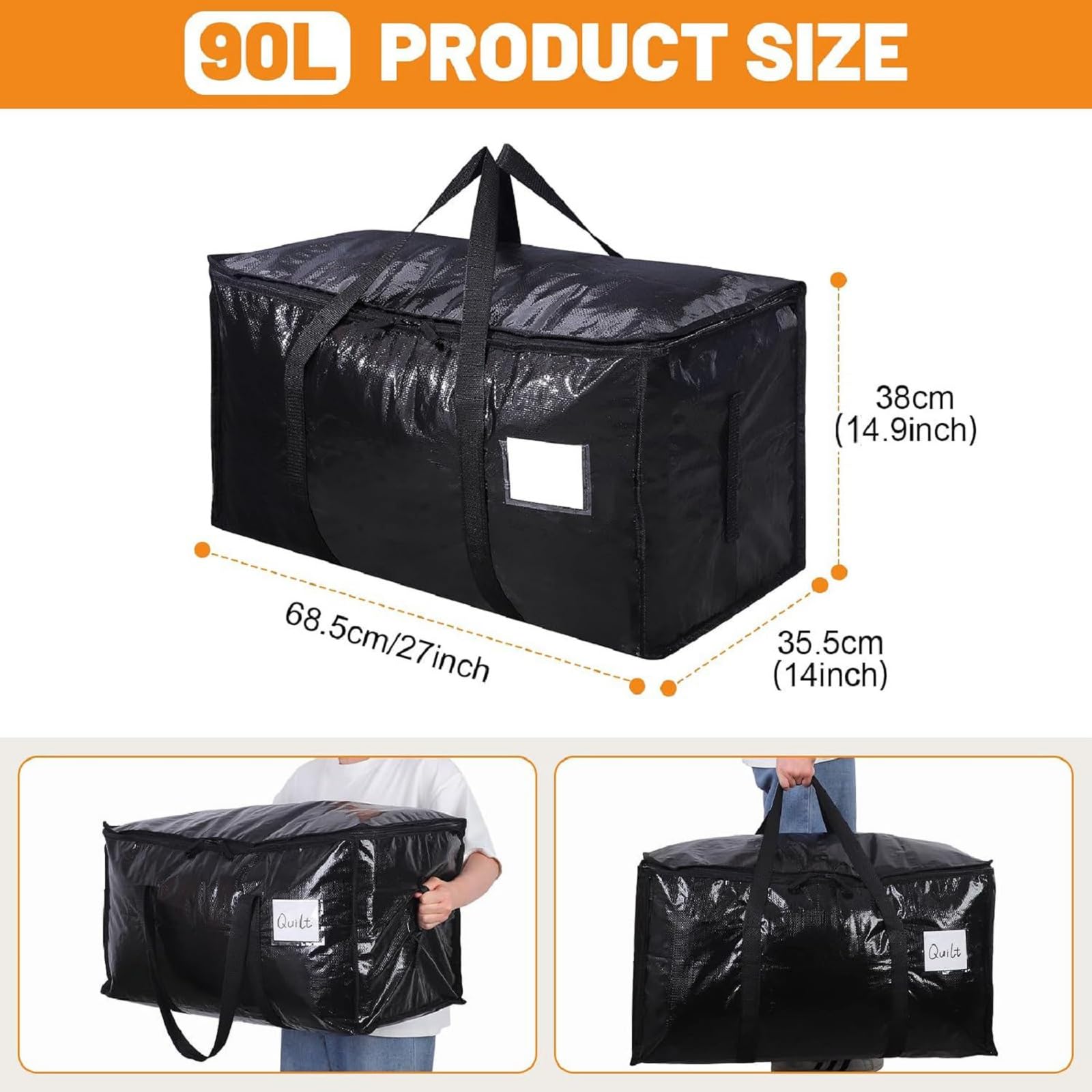 SUNNOW Lot de 6 grands sacs de déménagement imperméables de 90 L, sacs de rangement pour vêtements Noir
