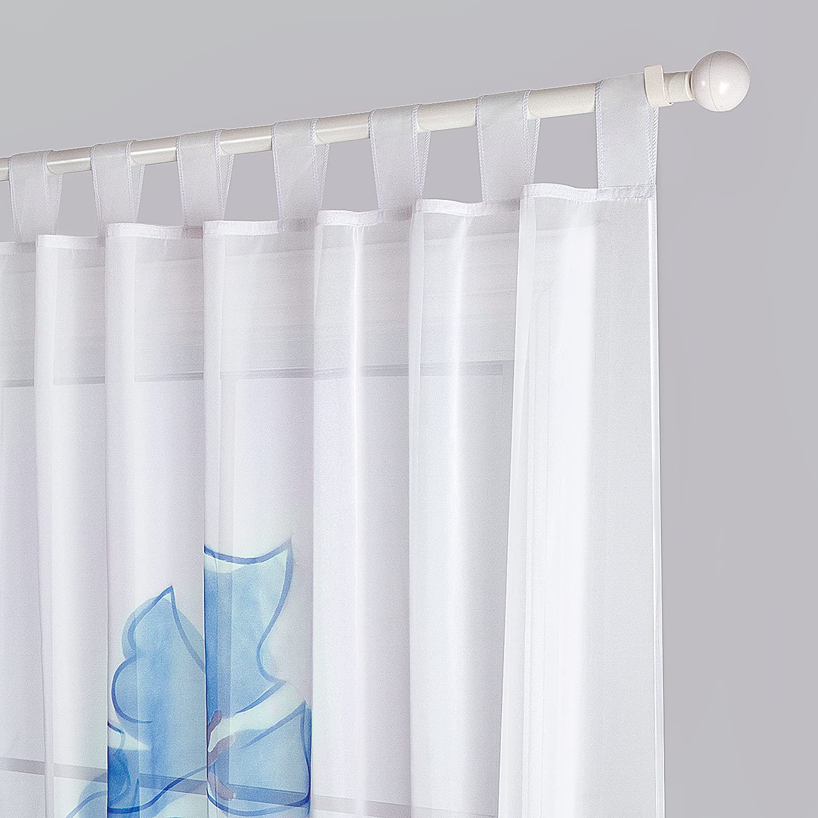 SIMPVALE 2 Pezzi Tende Della Soggiorno a Garofano Stampato Floreale Manuale Trattamento Delle Finestre per Sala, larghezza 150 cm, Blu, Altezza 270cm