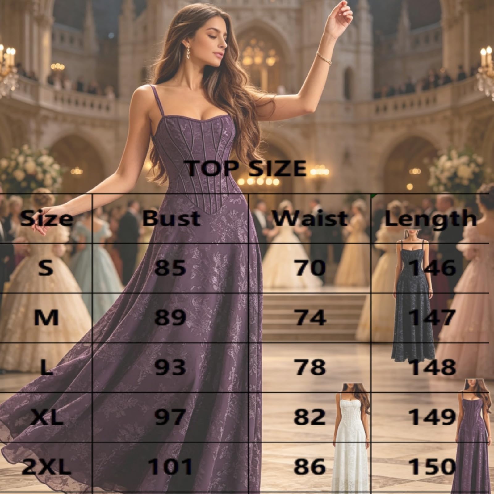 Vestido de dama de honor con tirantes delgados para mujer, con encaje floral, cuello drapeado, largo, plisado, formal, vestido de noche de boda