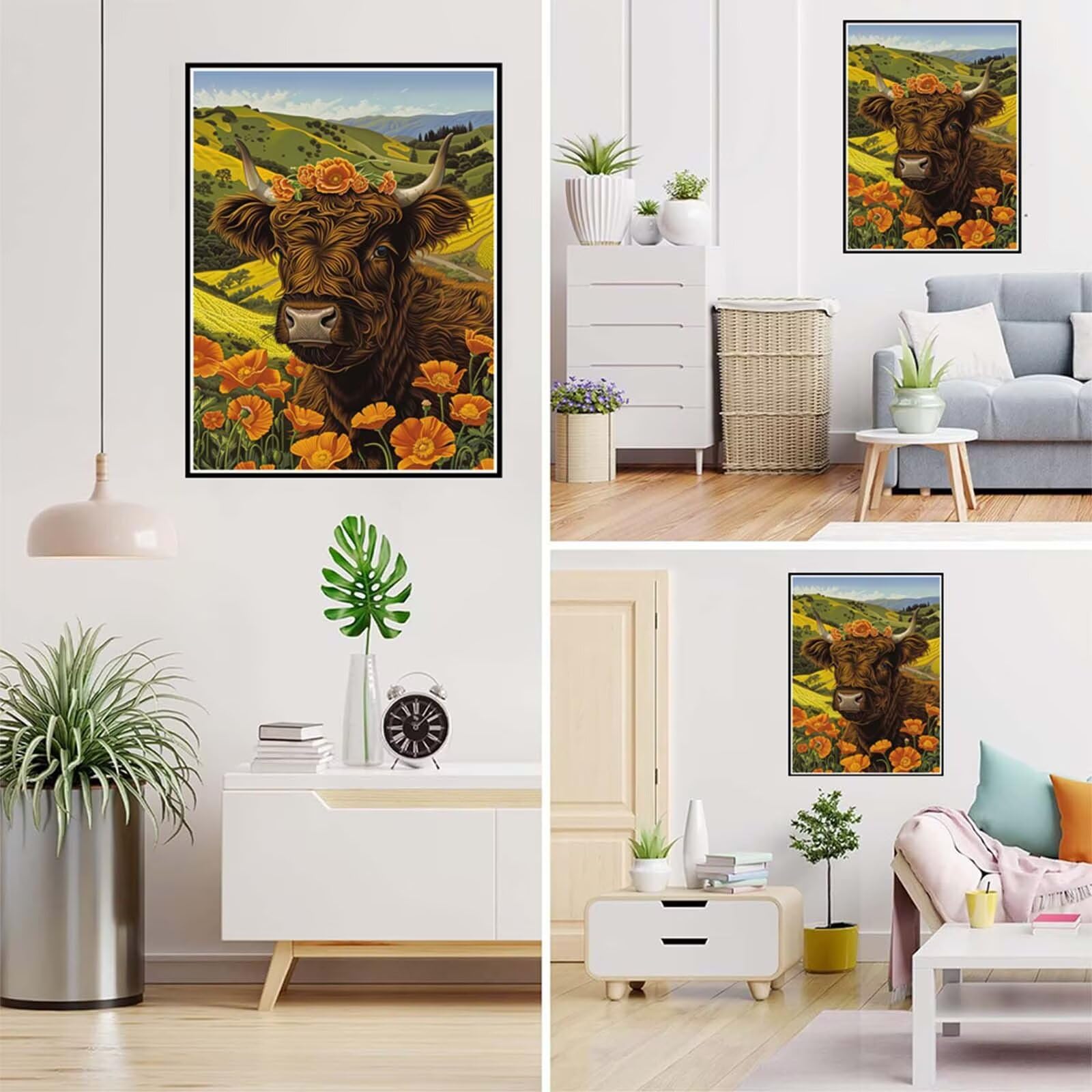 Diamond Painting Kuh Malen Nach Zahlen Erwachsene, 5D Diamant Painting Bilder Blume Diamond-painting Mosaikherstellung Bastelset Kinder ab 6 Jahre, Deko Wohnzimmer, Mädchen Geschenke 70x100cm 6X-919