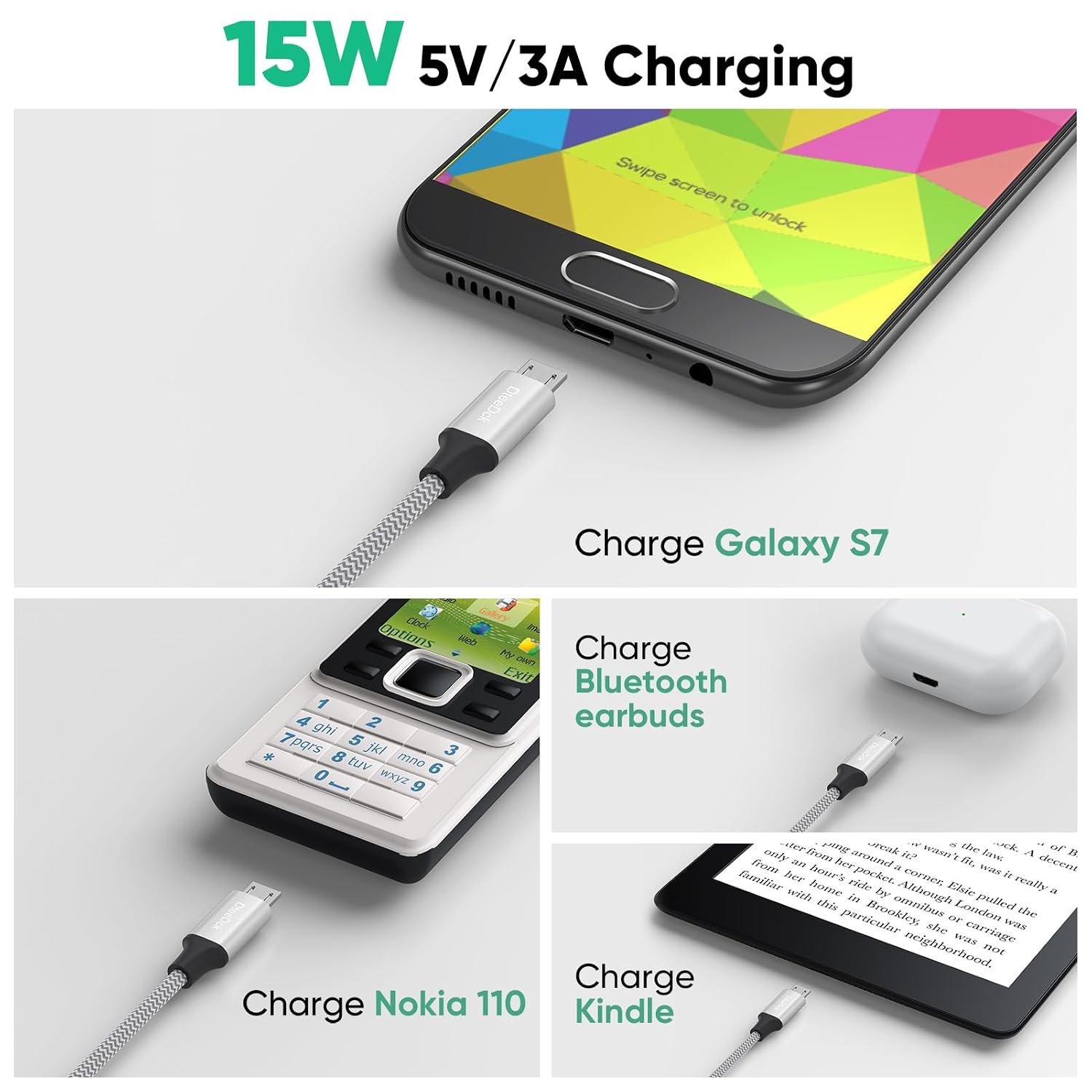 Micro USB Cable 1ft Short 15W Fast Charging & 480Mbps Data Transfer image 2