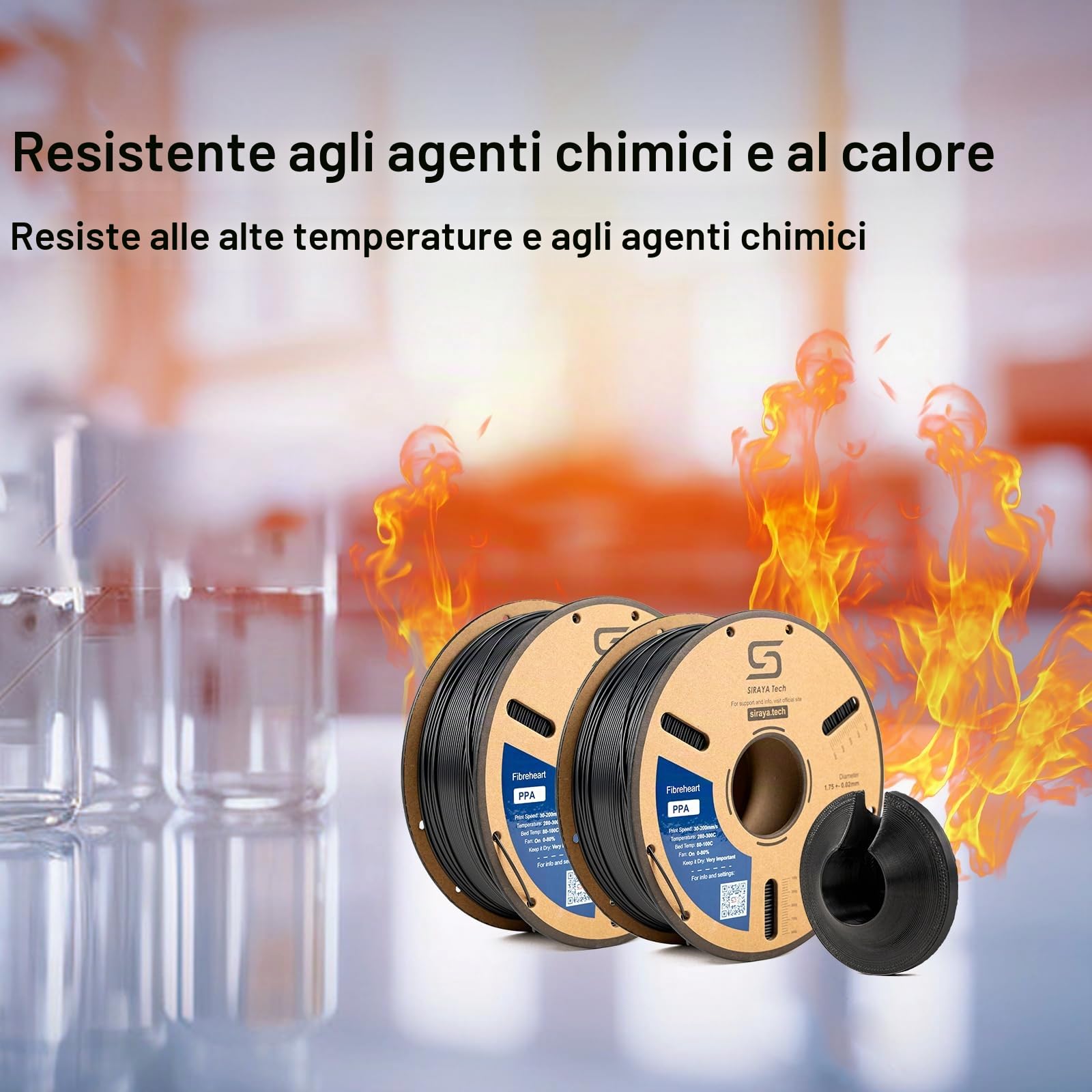 Siraya Tech Fibreheart PPA Filamento 3D (Nero, 1 kg) | Alte prestazioni Polyphthalamide Nylon, Resistenza estrema & Resistenza termica
