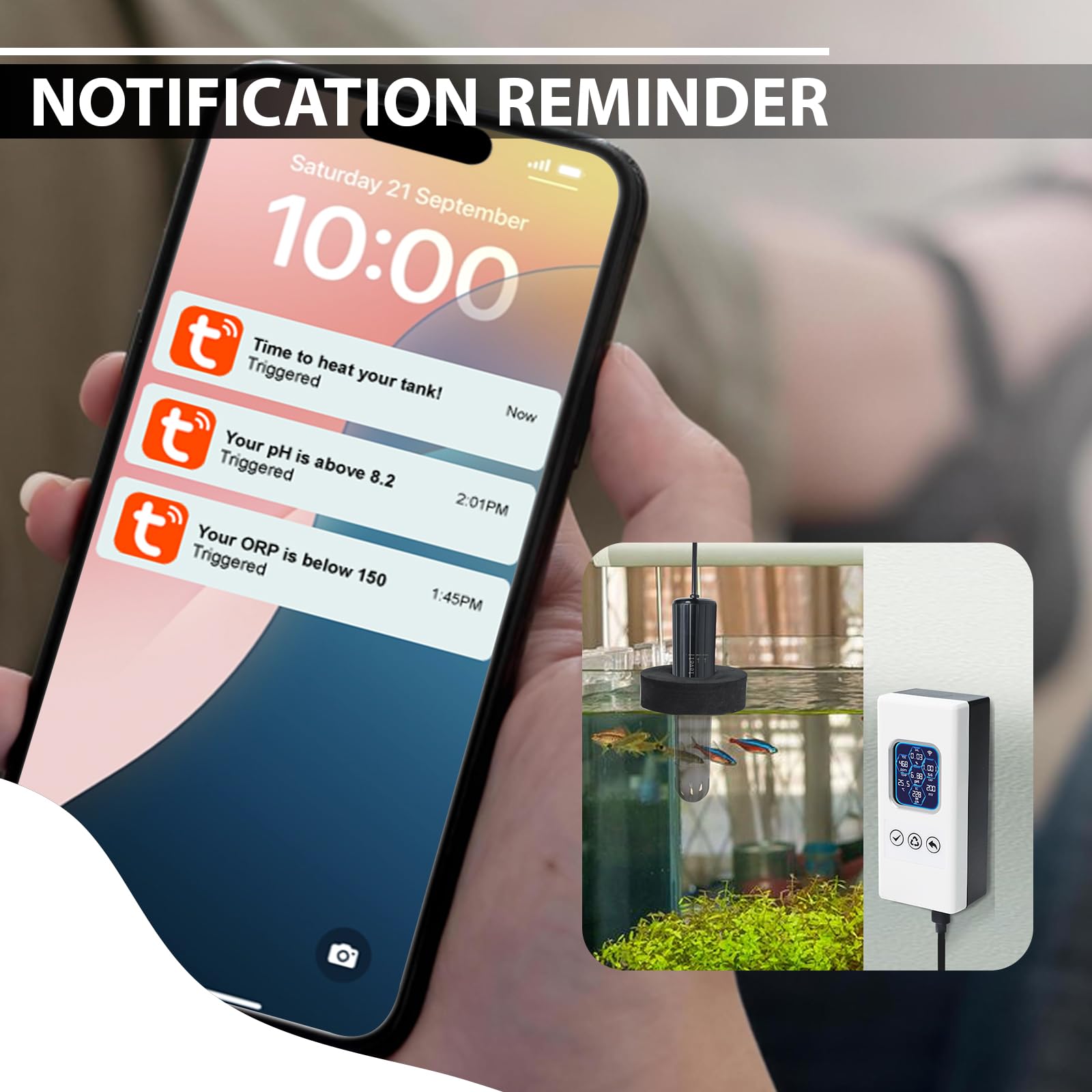 Smarter Wasserqualitätstest Wireless WiFi Multi-Parameter Wasserqualitätsmesser für pH/ORP/TDS/EC/Salinität/SG/Temp Überwachung Echtzeit-Warnungen mit App-Verbindung für Aquarium, Salzwasser Nano