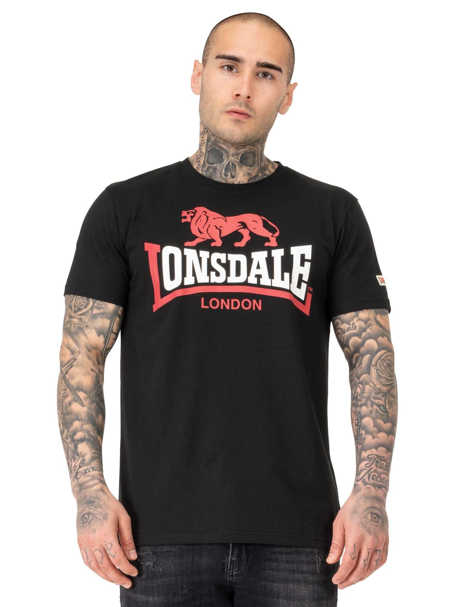 Lonsdale Men's Lion Two Tone T-Shirt, Black/red/White, XL
