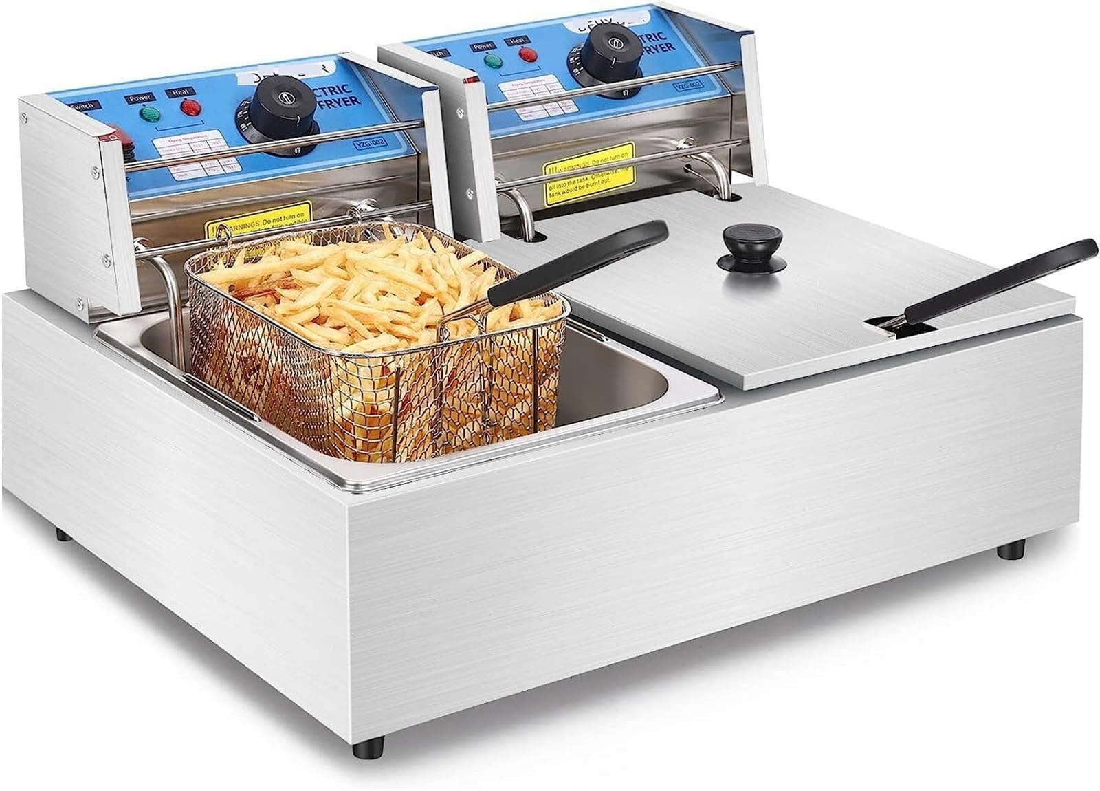Frytkownice, Frytownica 3600 W Komercyjny olej elektryczny Separator żużla o dużej powierzchni 2 * 10 l Pojemność Stal nierdzewna Podwójna 140-392 ℉ Regulowana