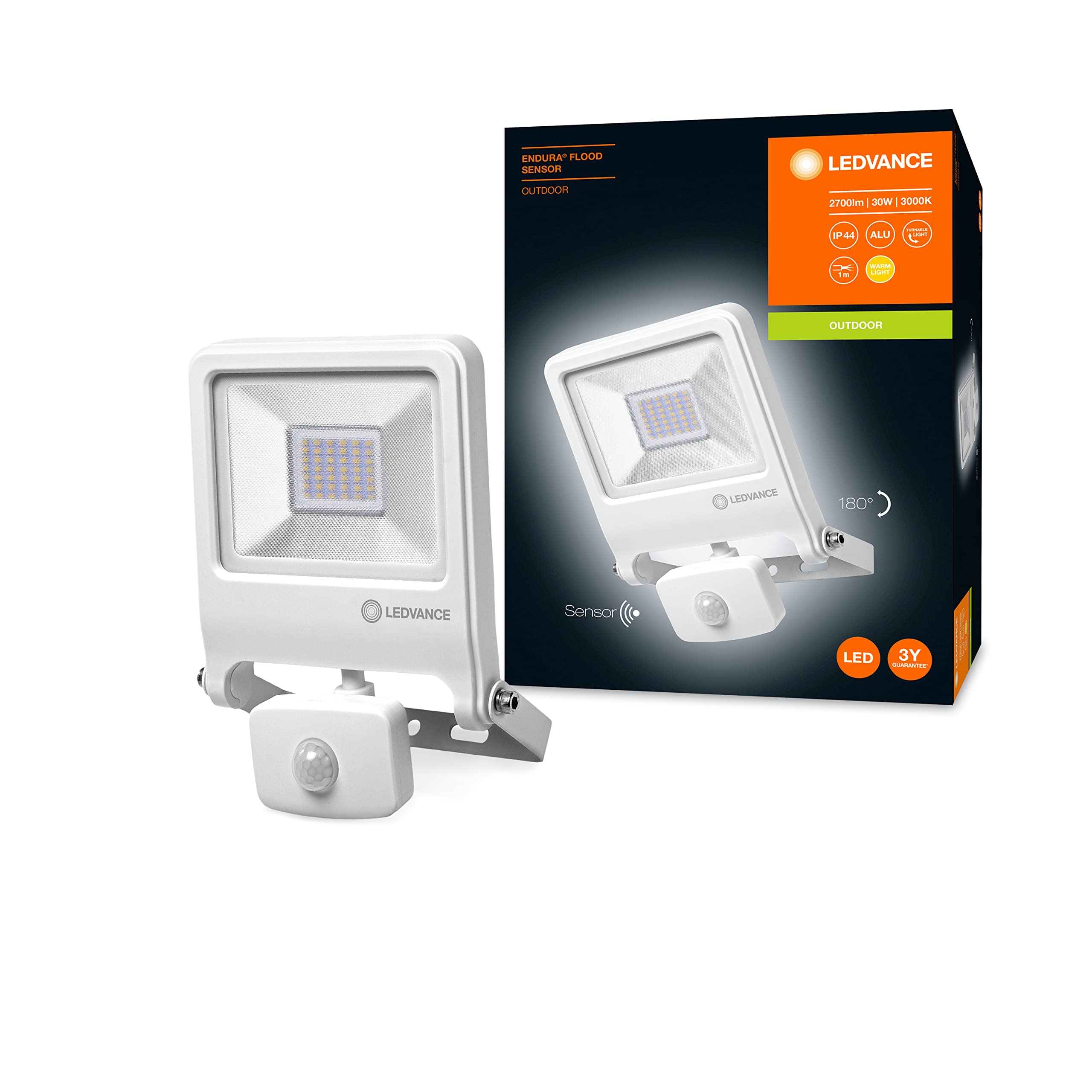 Ledvance Proiettore Da Esterno Con Sensore Luce Calda 3000 K, Bianco Caldo, 30 Watt