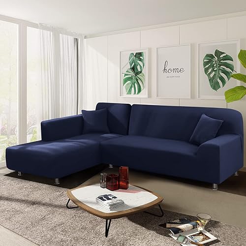 Miniatura 2 de Funda para sofá en forma de L, 2 piezas, funda elástica suave con 2 fundas de almohada, protector de muebles, fundas para sofá seccional de 3 plazas