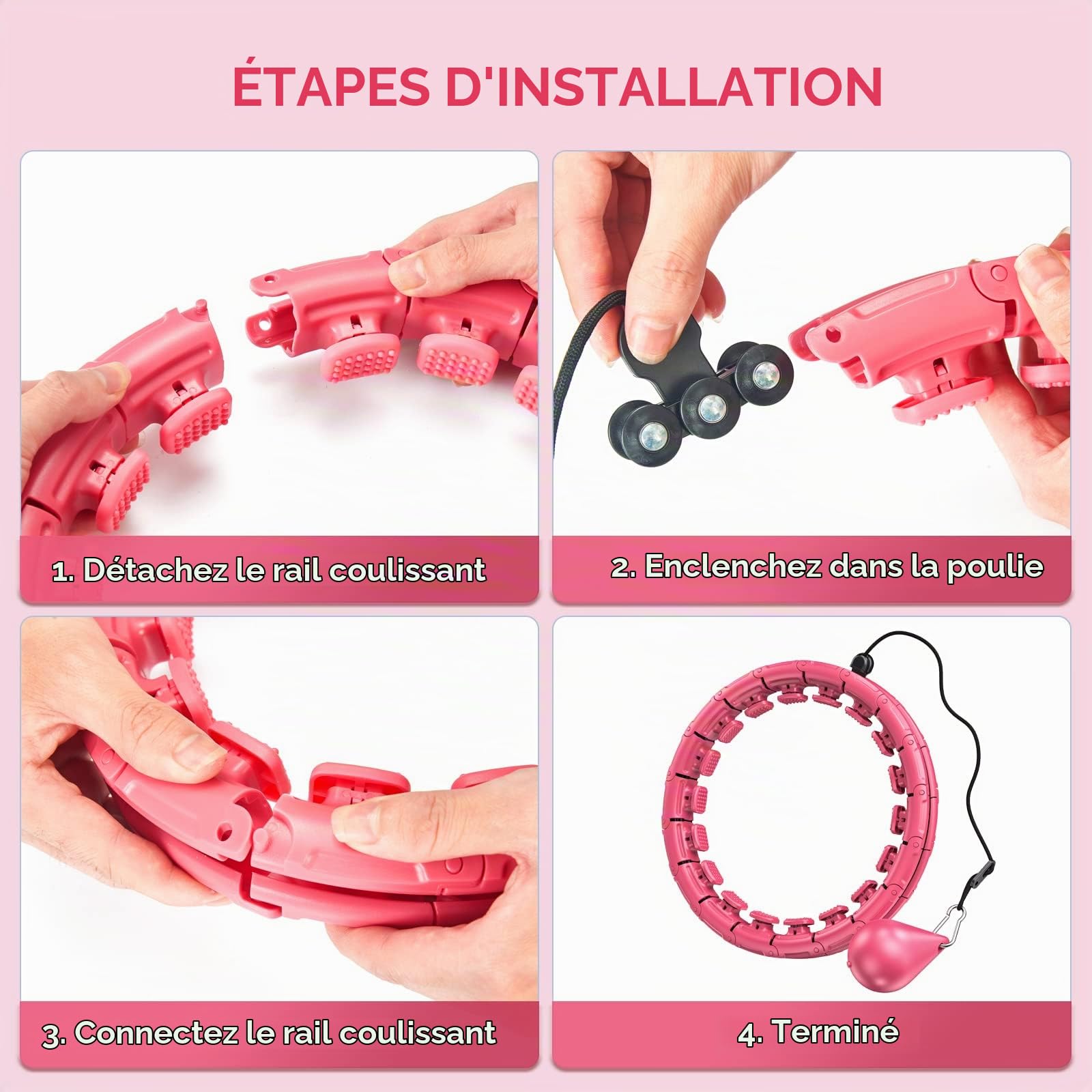 Exercice Hoop Lesté Grande Taille, 32 Poids Amovibles pour Adultes et Débutants, 2 en 1 Antraînement Abdominal et Massage, Hoola Hoop Anti-Chute avec Boule à Rotation Automatique