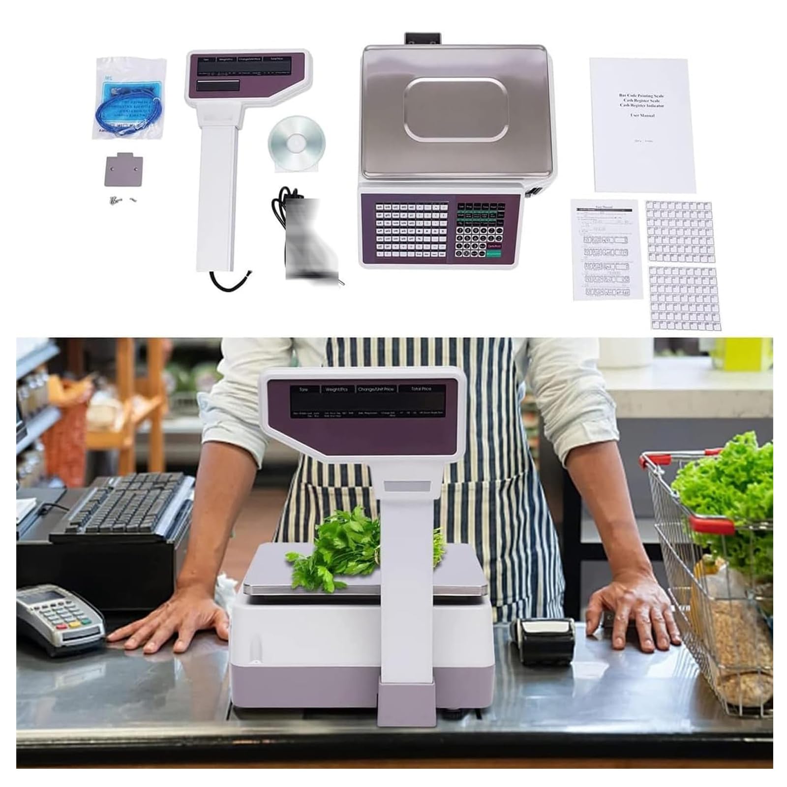 Balance Numérique De Calcul De Prix, Imprimante Thermique, Caisse Enregistreuse Électronique À Code-Barres pour Supermarchés Et Commerces De Proximité, avec Scanner