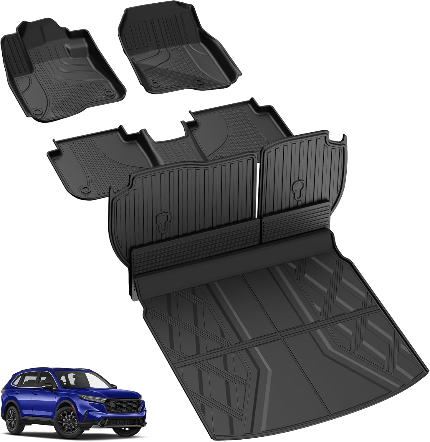 Floor Mats Fit for Honda CRV 2026 2025 2024 2023 (Include Hybrid) - AOMSAZTO 2026 CR-V Cargo Liner with Back Seat Protector - All Weather CRV Floor Liners Trunk Mat Backrest Mats (Fit Upper Deck) 2) 2023-2026 CR-V | Floor+Cargo+Backrest Mats