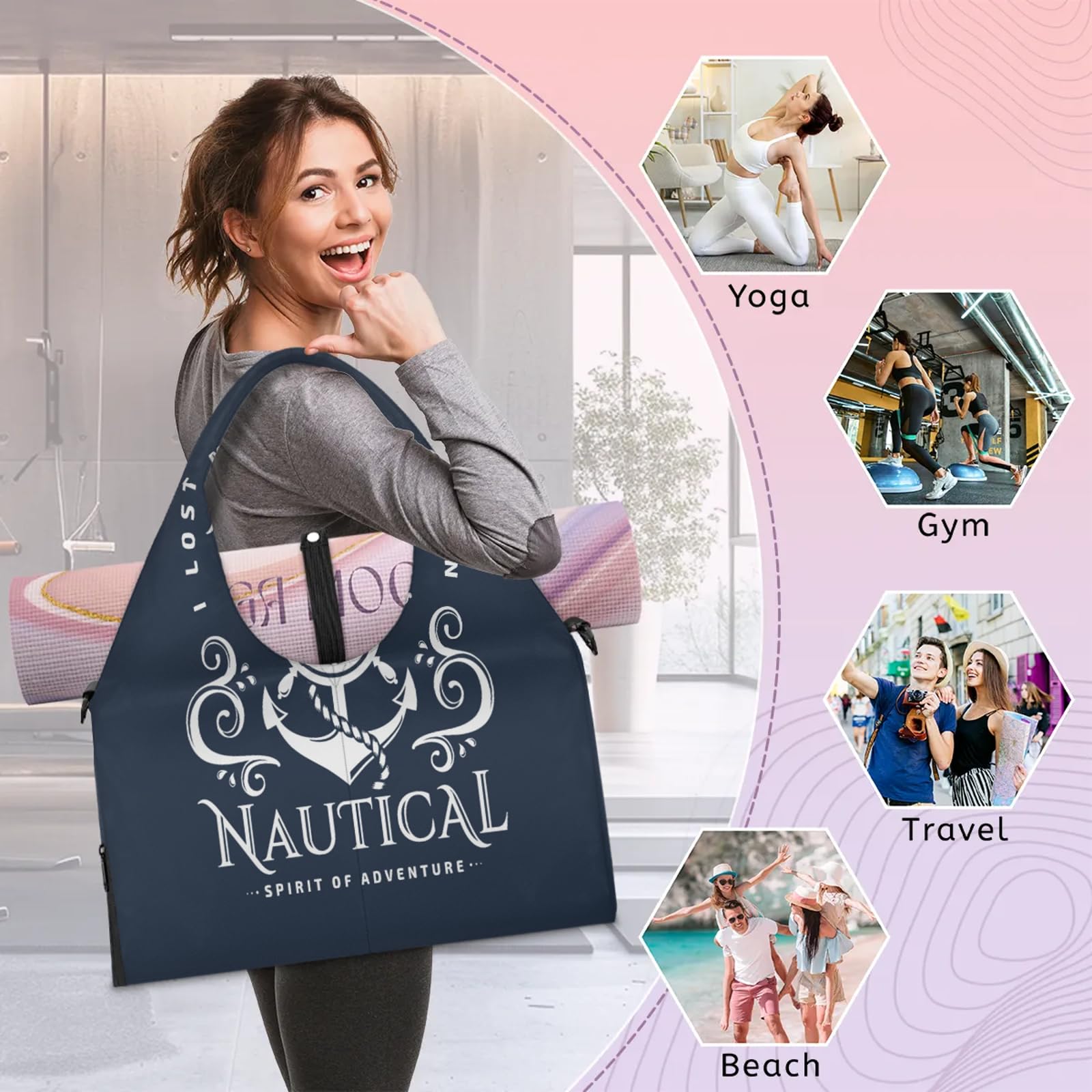 Sporttasche mit Anker-Emblem, für Damen und Herren, Anker, Wochenende, Übernachtungstasche, mit Schuhfach, Schultertasche, Gepäcktasche für Yoga, Fitnessstudio, Reisen, farbe, L, Taschen-Organizer