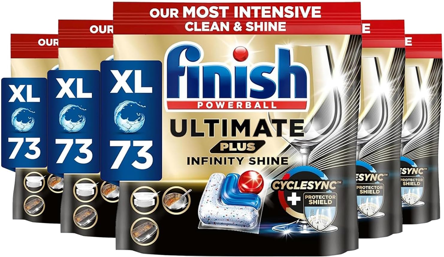 Dishwasher Tablet, Ultimate Plus Infinity Shine, 365 Tabs (73 x 5pck), Fresh Scent, Tough on Grease, Our Most Intensive Clean & Shine, Effective for Short Eco Cycle