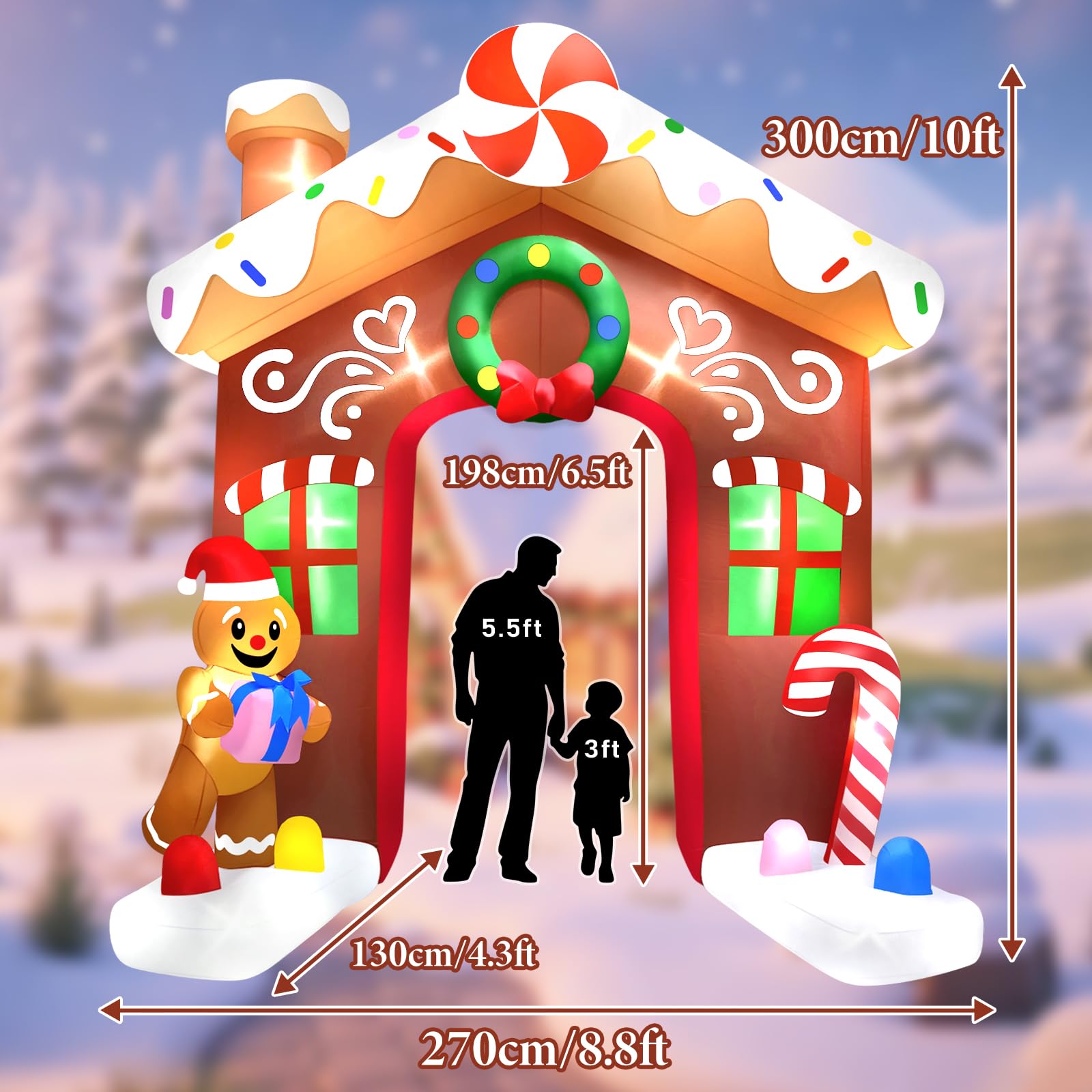 Kalolary 10 Fuß Aufblasbarer Weihnachtsbogen mit Lebkuchenmann Geschenken | Aufblasbarer Weihnachtsbogen Aufblasbare Weihnachtsdekoration für Draußen Zuhause Feiertage Garten Rasen Partyzubehör