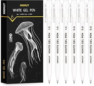 HNIHUY White Gel Pens,1mm, 0.8mm Fine Point Opaque White Archival Ink Pen for Black