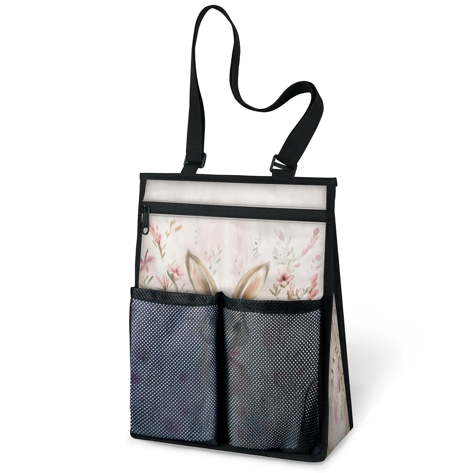 Ourtheme Cartoon Bunny Flowers Portable Shower Bag for Travel Gym Camp Beach Tote Shower Caddy Bags Hanging Toiletry