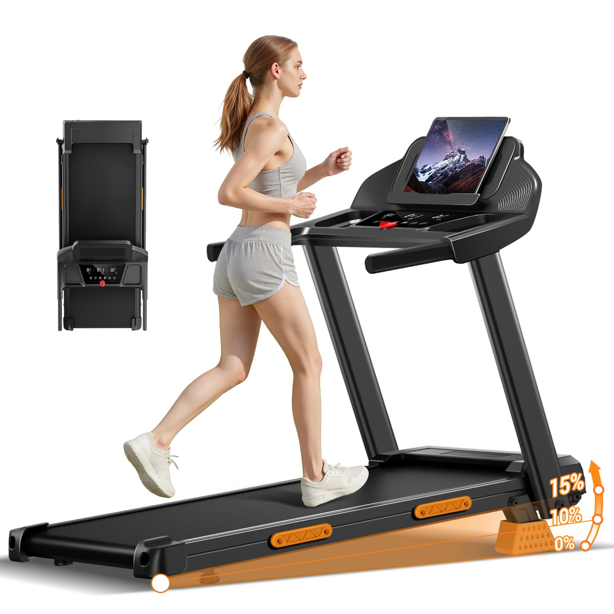 CURSOR Bieżnia do Domu Składana z Nachyleniem 15% | 12 km/h Cicha i Kompaktowa Bieżnia domowa i Biura,Treadmill Home z silnikiem 3.0 HP i wyświetlaczem LED,maks.136 kg