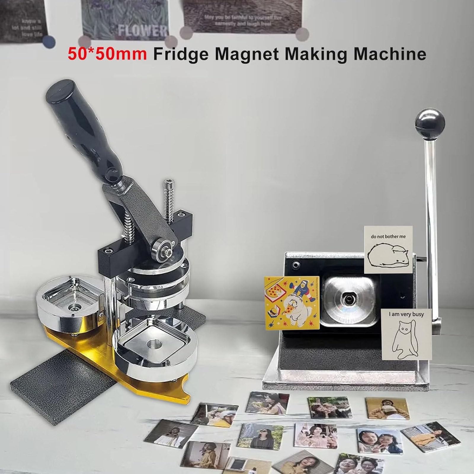 Maszyna do produkcji kwadratowych magnesów na lodówkę, 50 mm, 100 zestawów kwadratowych materiałów do robienia guzików DIY, do projektów rzemieślniczych i DIY